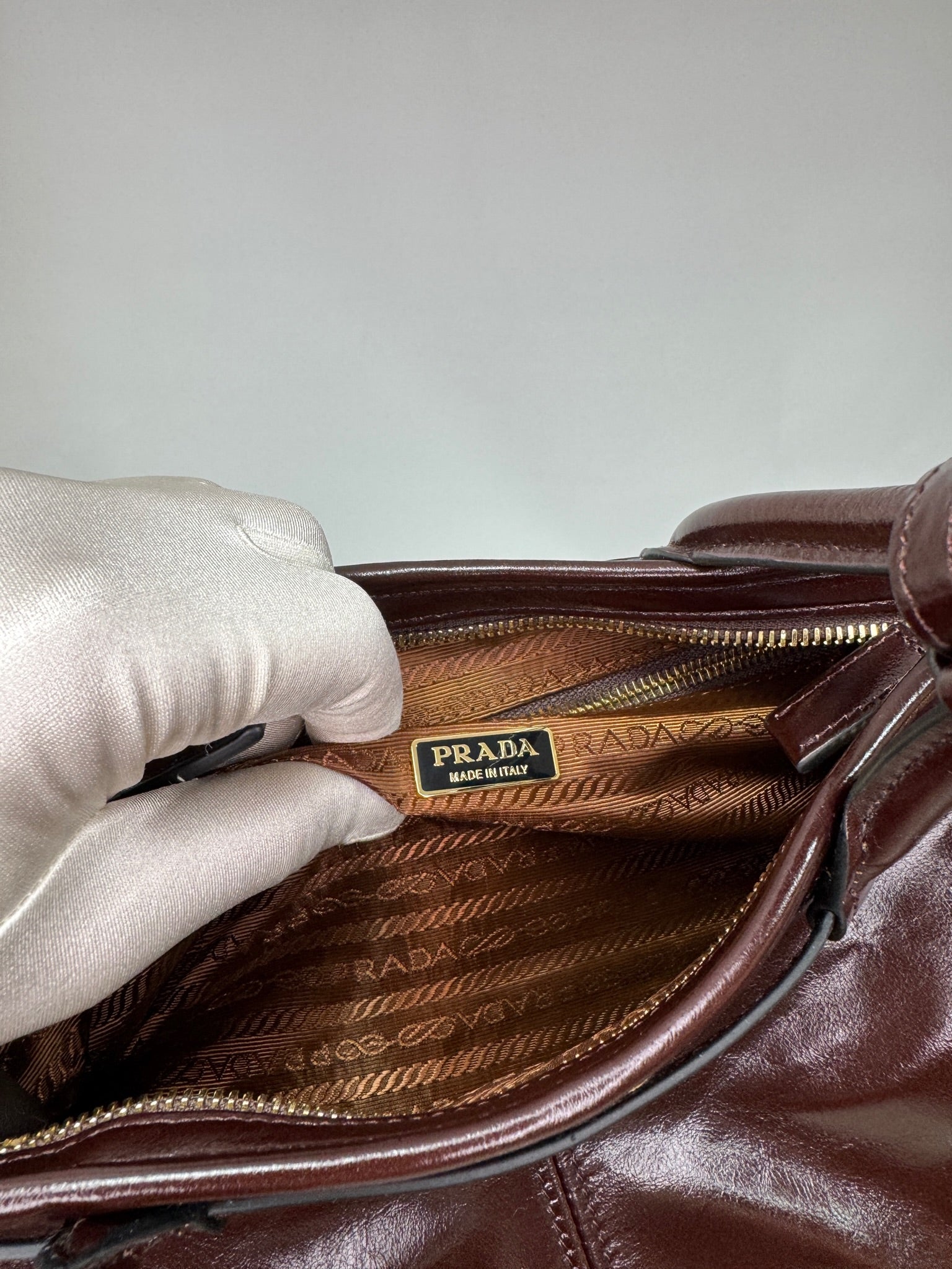 Prada Bonnie Small Leather Handbag Burgundy