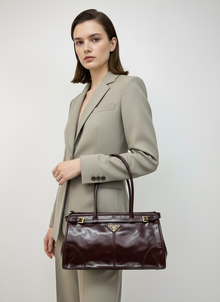 Prada Bonnie Small Leather Handbag Burgundy