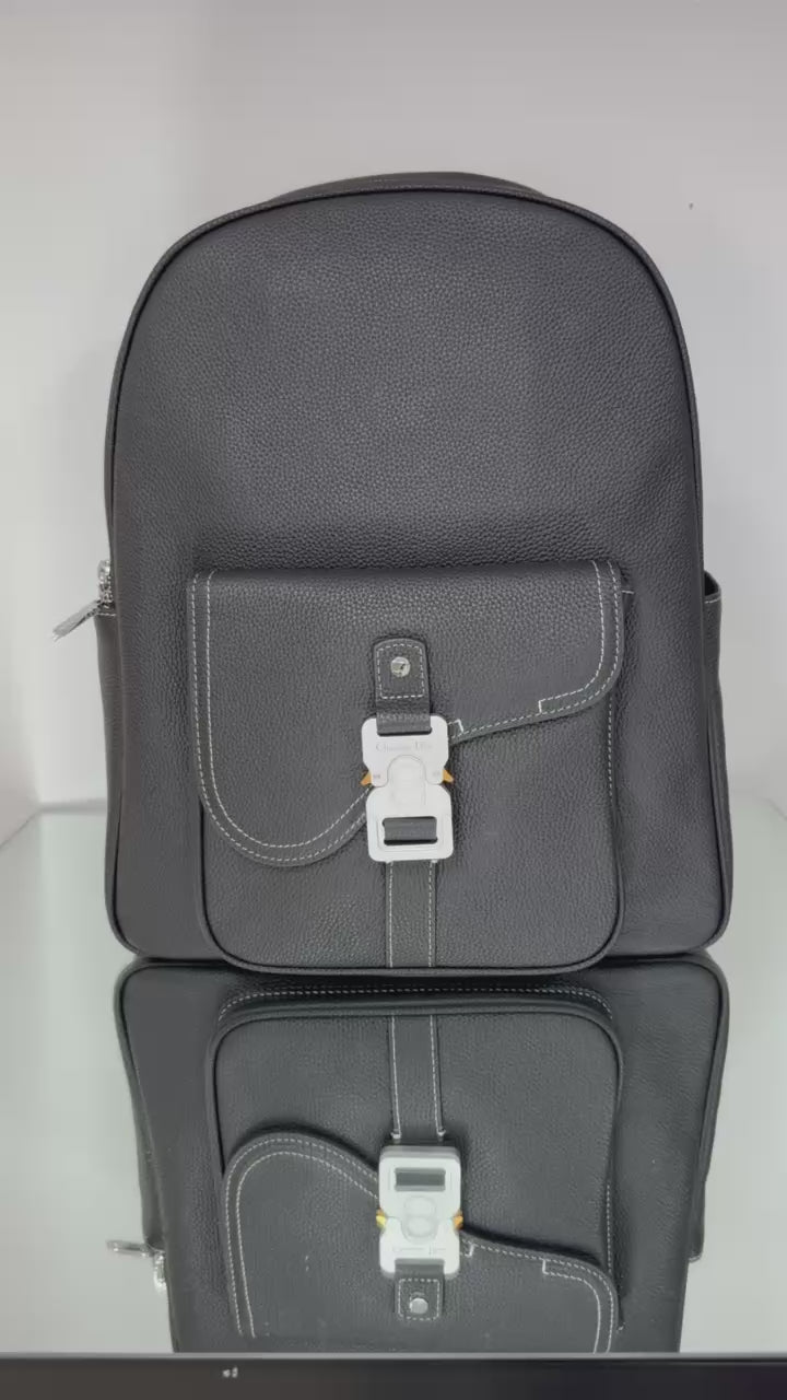 Dior Saddle Zip Backpack – Black Grained Calfskin