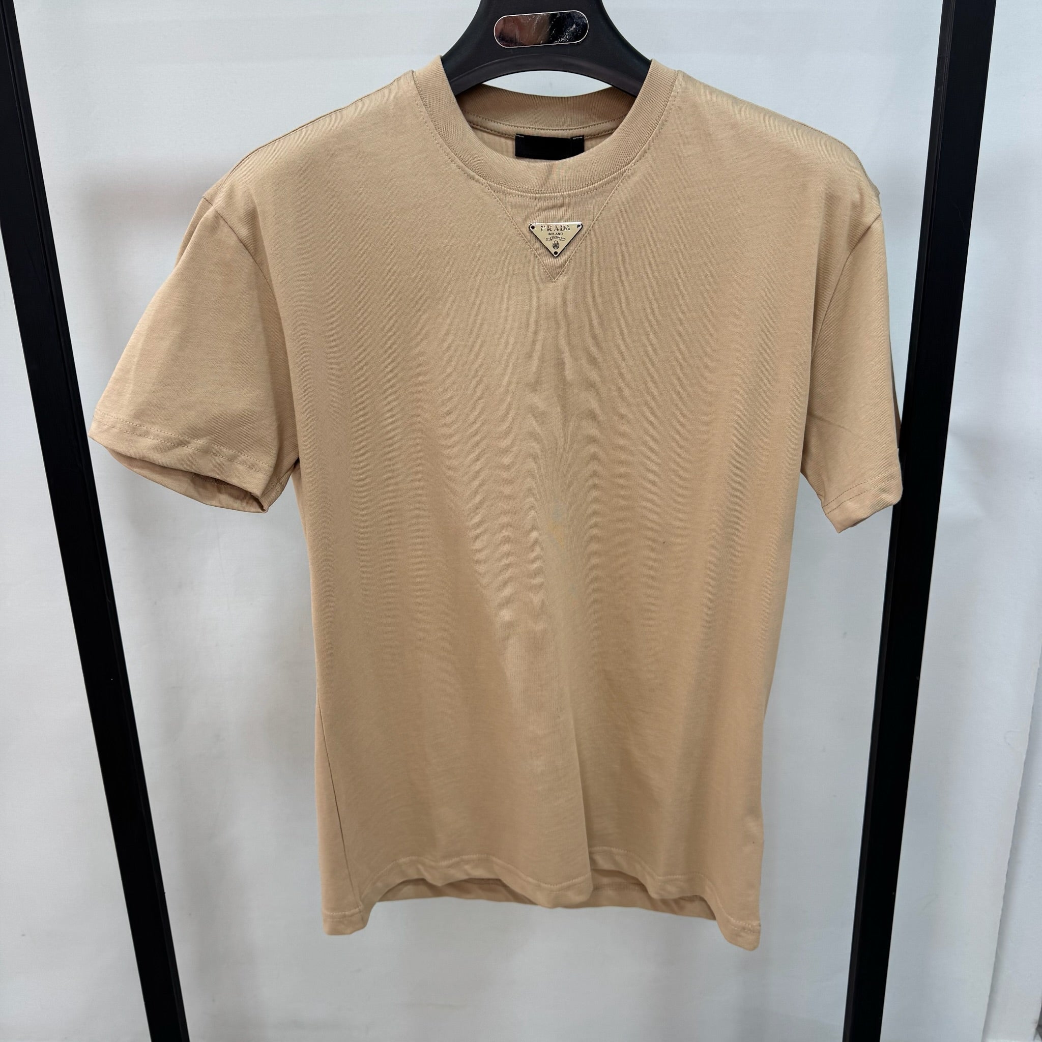 Prada Cotton T-Shirt Βeige with Triangle Logo
