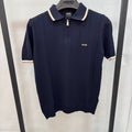 BOSS Slim-Fit Knitted Zip-Neck Blue Polo