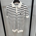 Brunello Cucinelli Striped Knitted Polo Shirt (White/Navy)