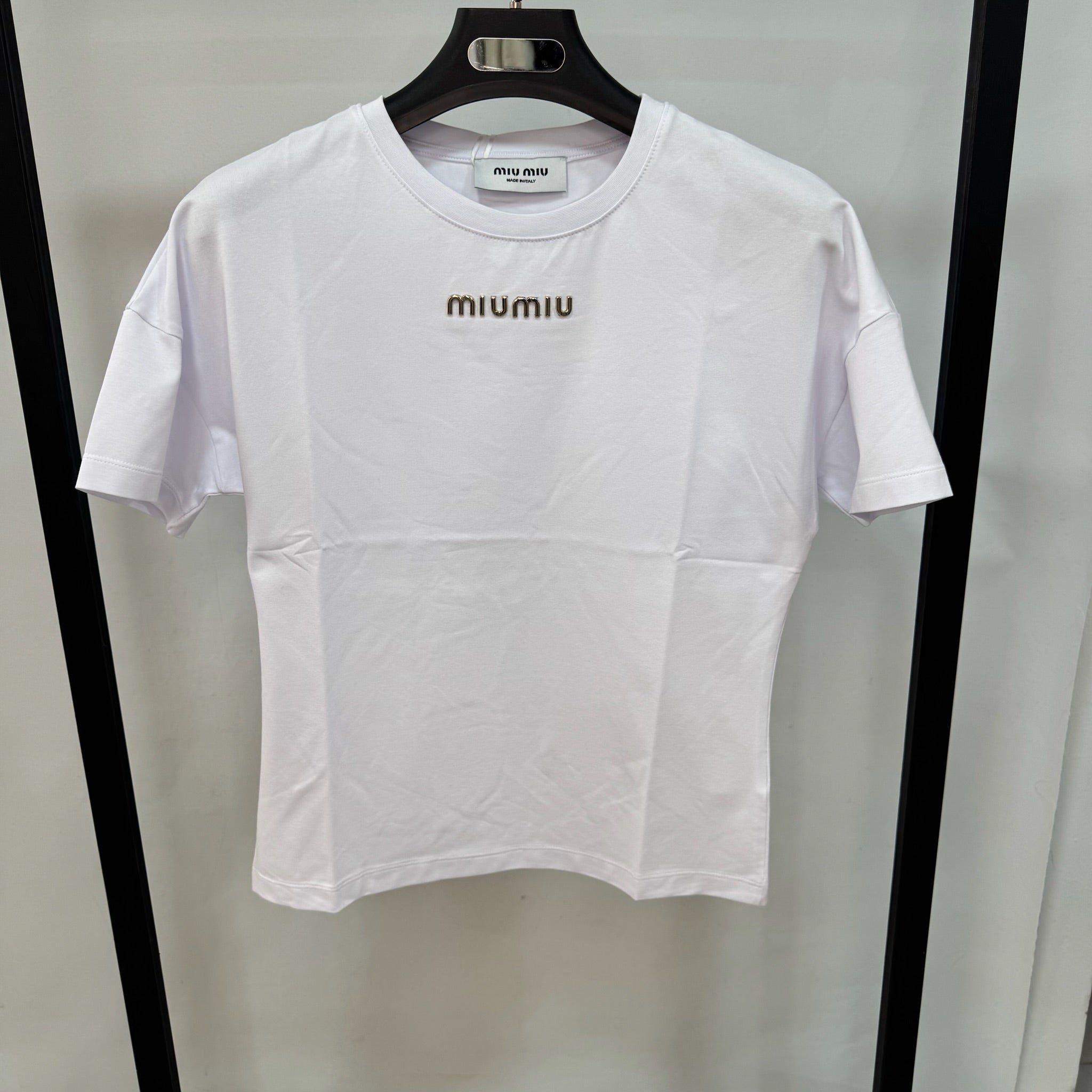 Miu Miu Logo Embroidery Cotton T-shirt (White)