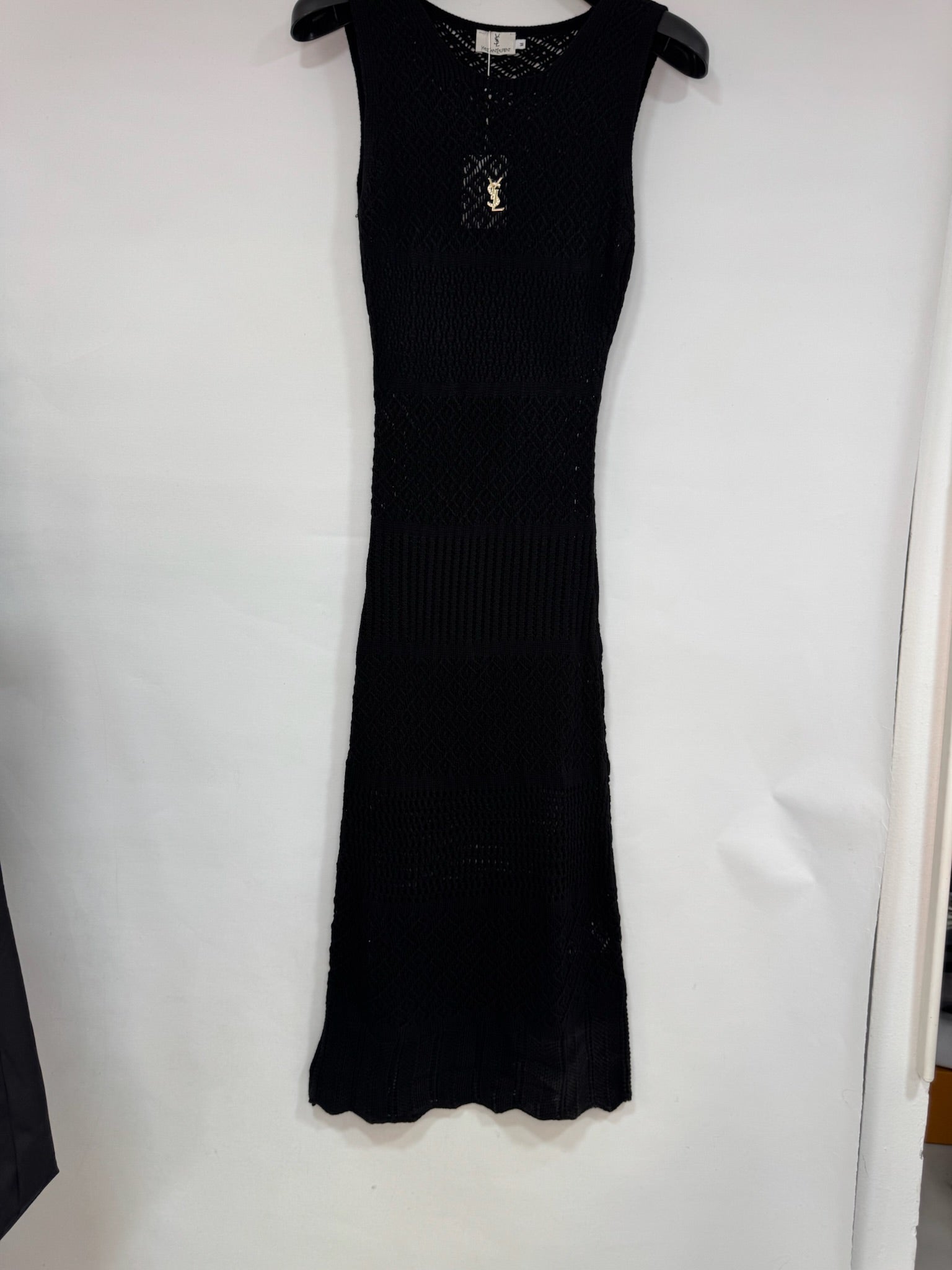 Saint Laurent (YSL) Crochet Knit Maxi Dress (Black)