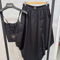 Christian Dior Logo Two-Piece Set: Cropped Top & Balloon Skirt (Black)