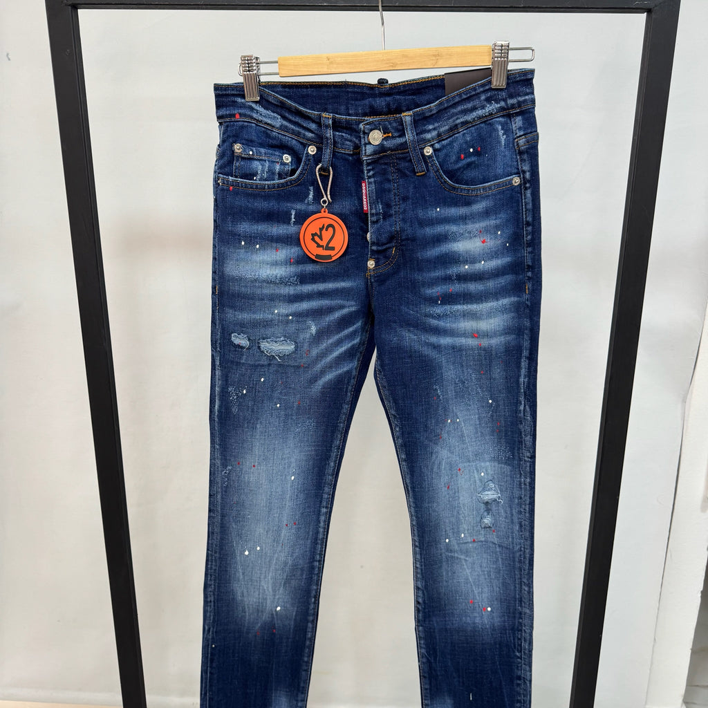 Dsquared2 Paint-Splatter Distressed Jeans (Blue)