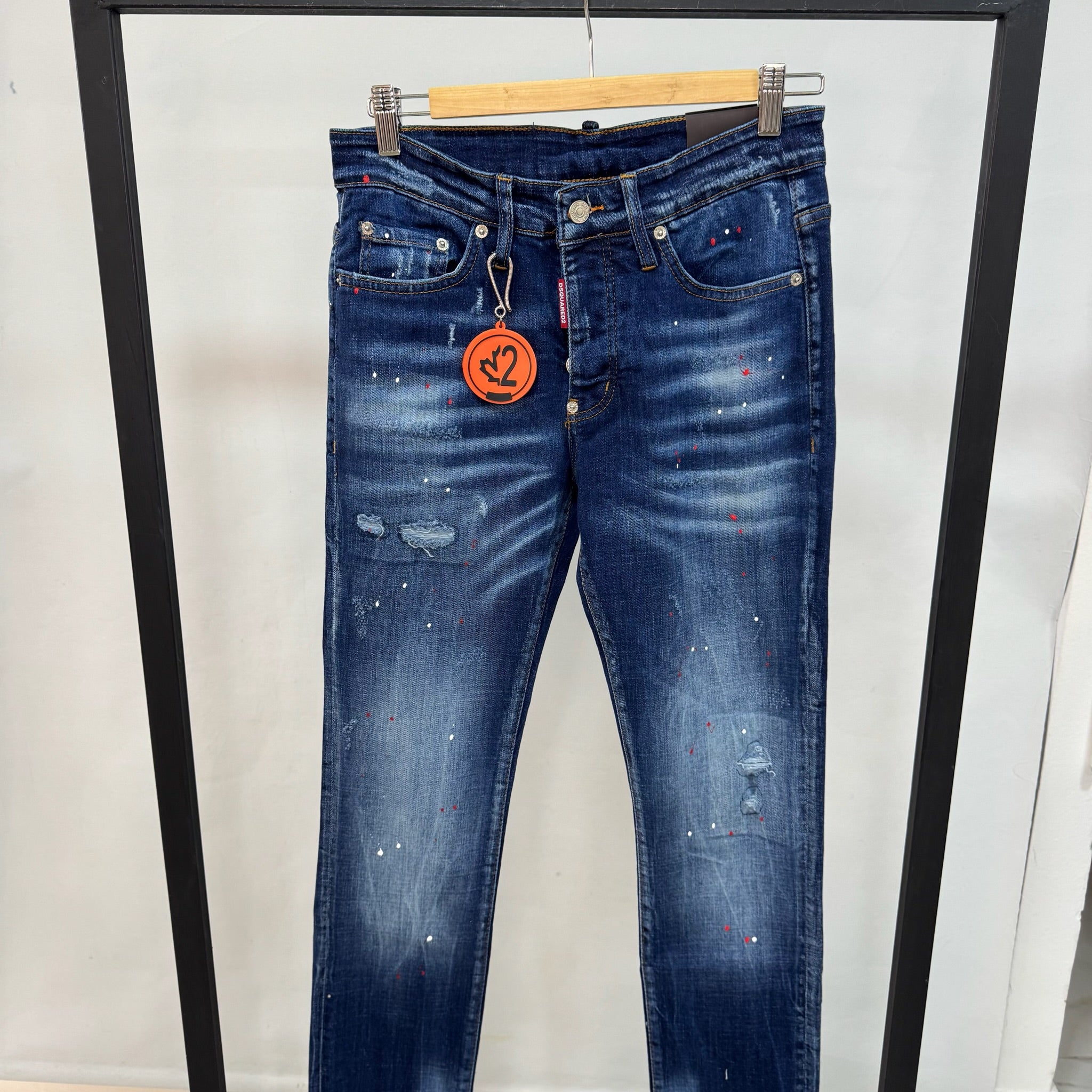 Dsquared2 Paint-Splatter Distressed Jeans (Blue)