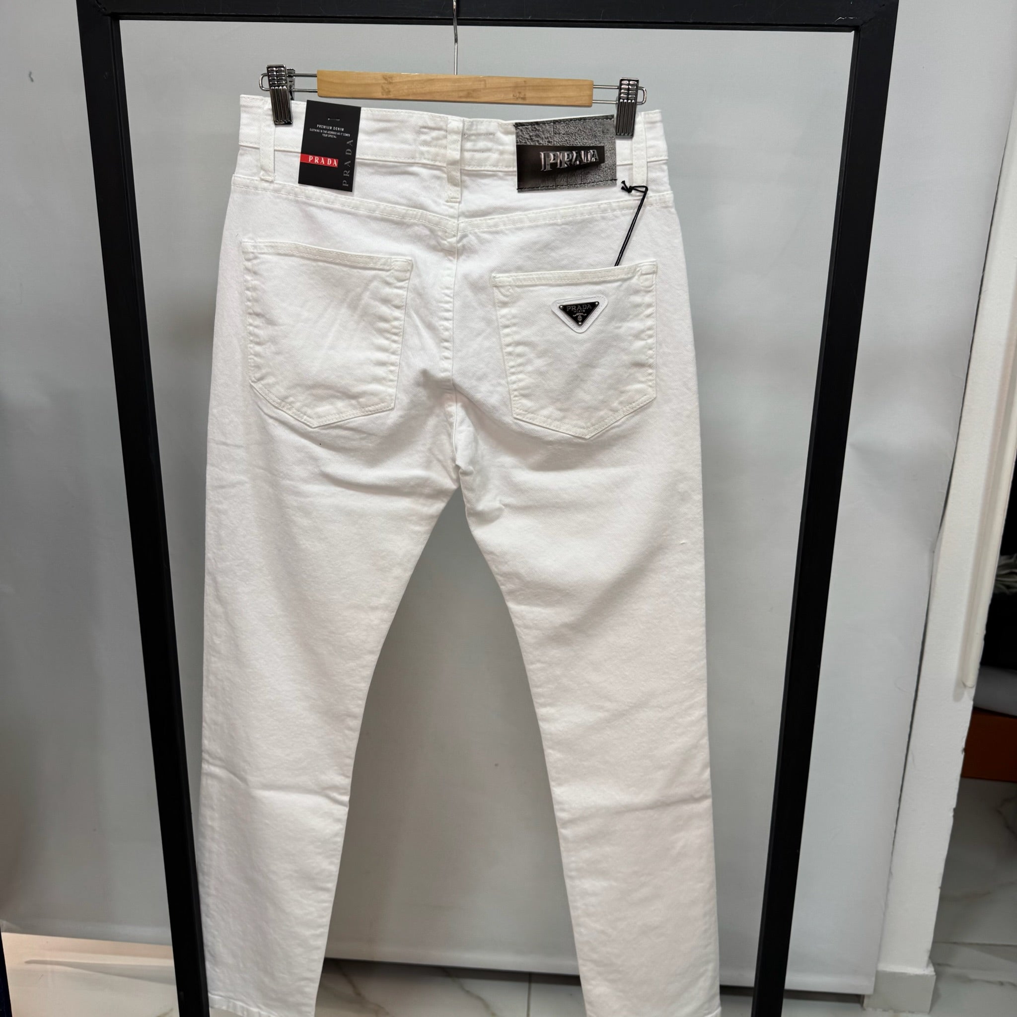 Prada Triangle Logo White Denim Jeans