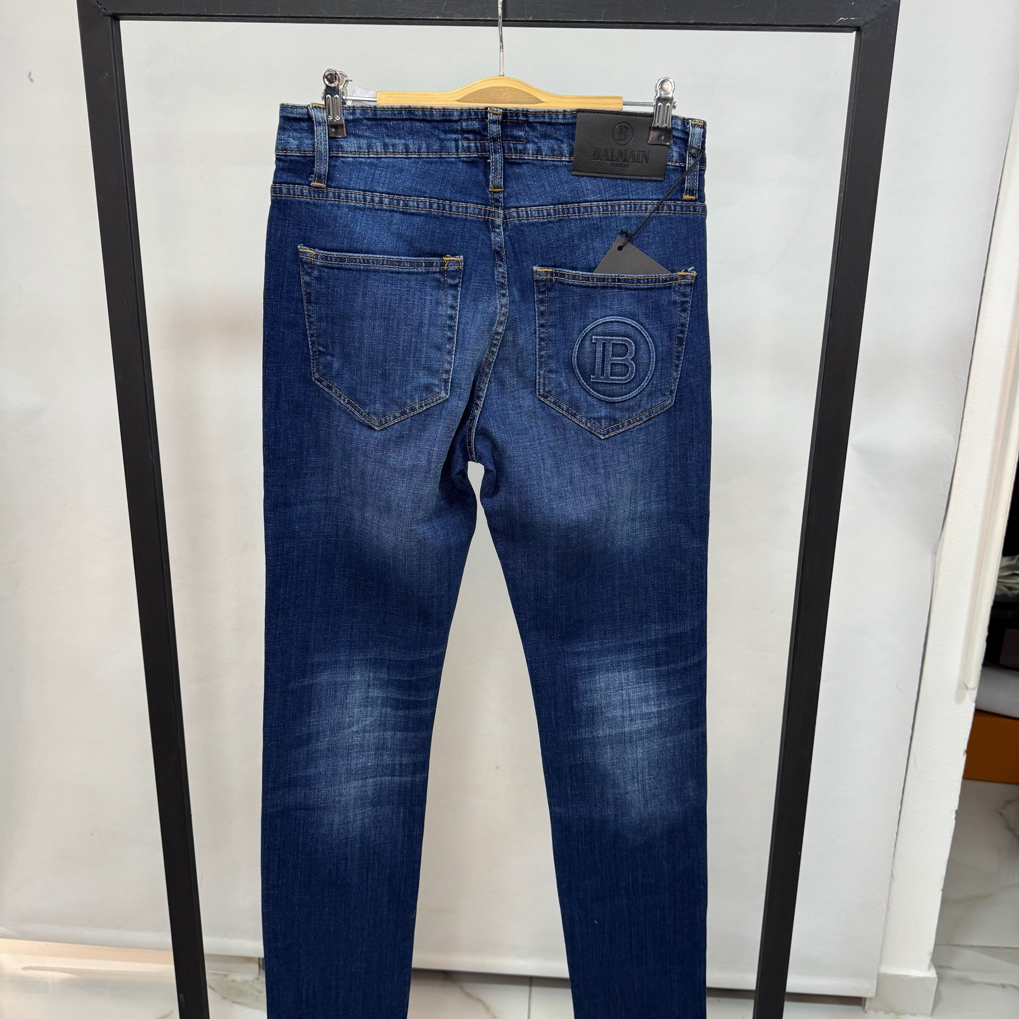 Balmain Paris Biker Distressed Slim-Fit Jeans (Light Blue)