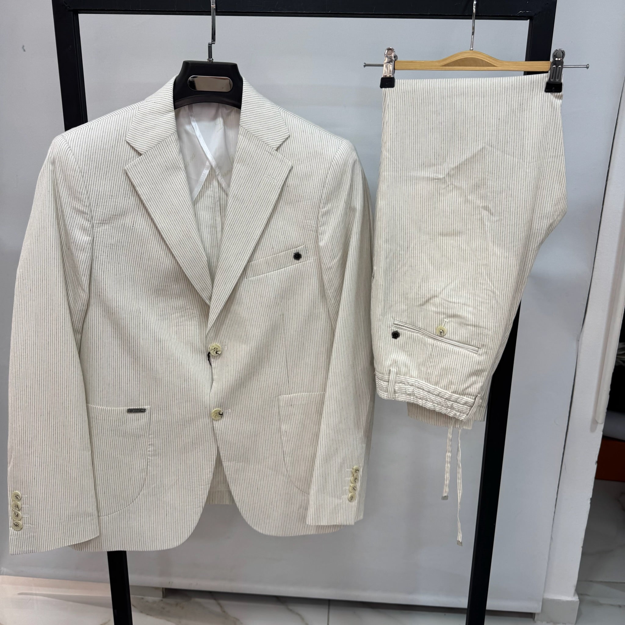 Loro Piana White Pinstripe Tailored Suit