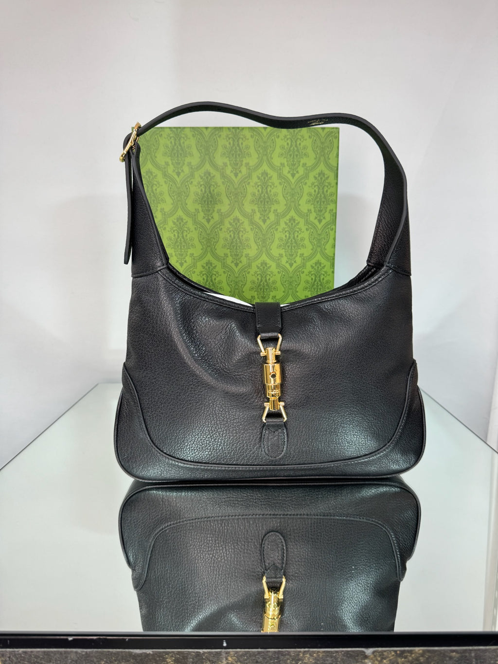 Gucci Jackie 1961 Grain Leather Shoulder Bag (Burgundy & Black)