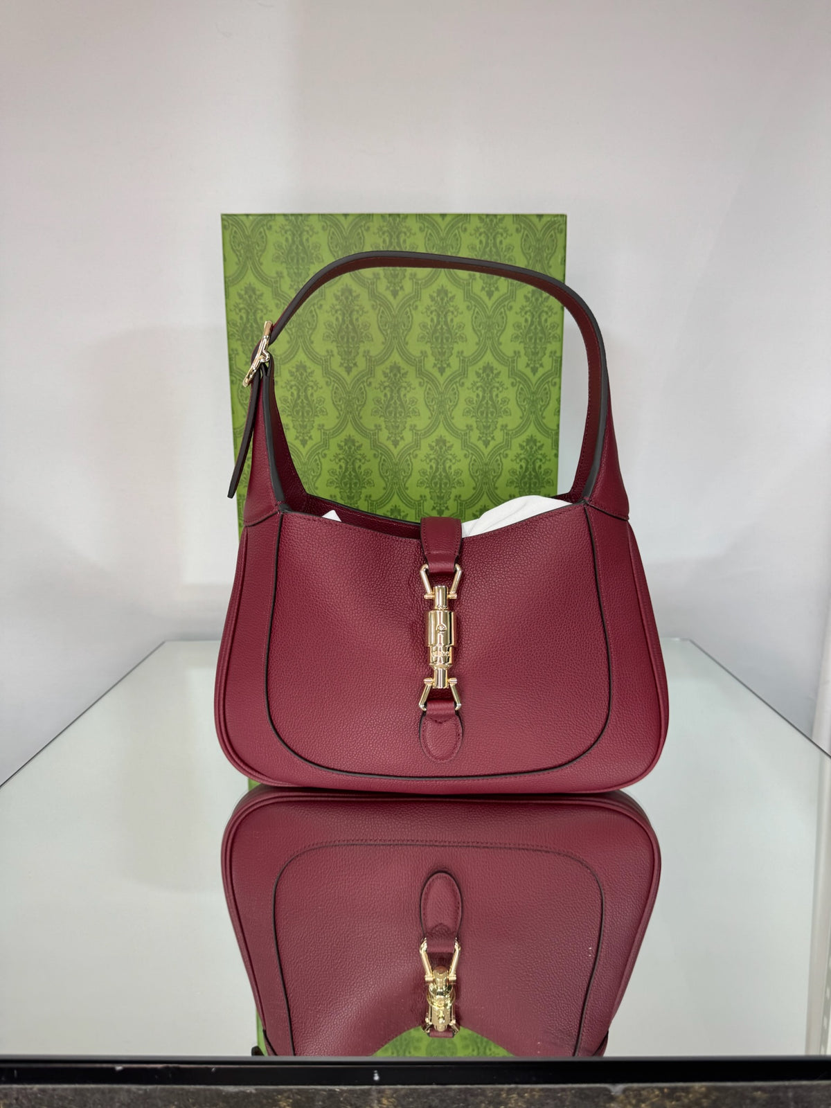 Gucci Jackie 1961 Grain Leather Shoulder Bag (Burgundy & Black)