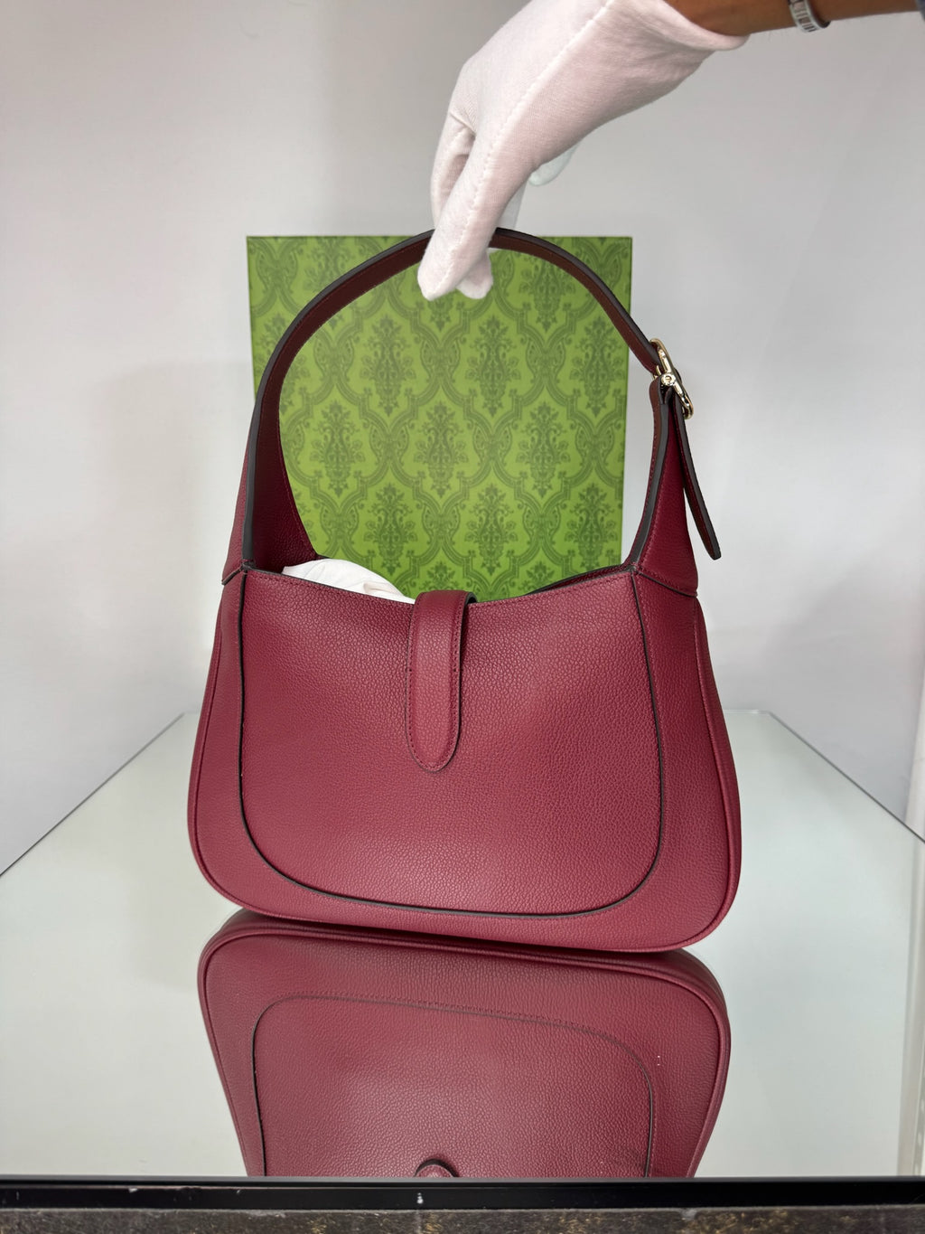 Gucci Jackie 1961 Grain Leather Shoulder Bag (Burgundy & Black)