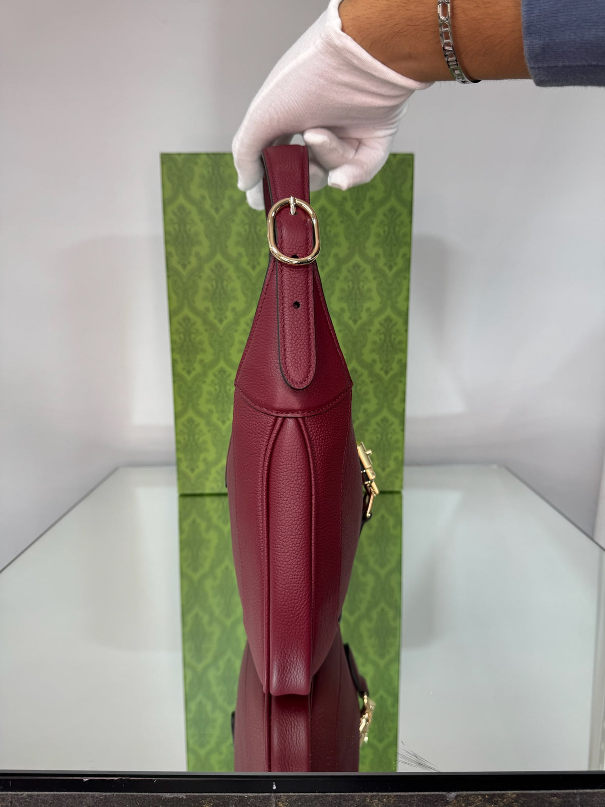 Gucci Jackie 1961 Grain Leather Shoulder Bag (Burgundy & Black)