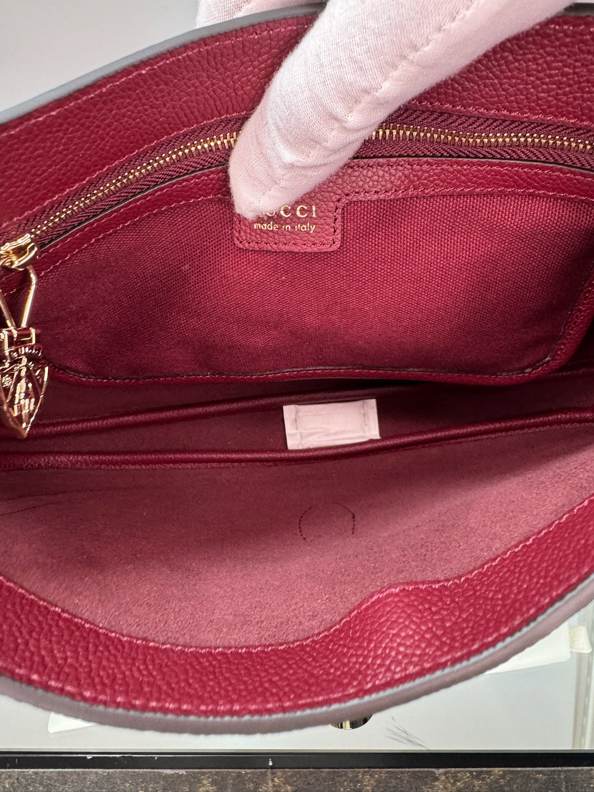 Gucci Jackie 1961 Grain Leather Shoulder Bag (Burgundy & Black)