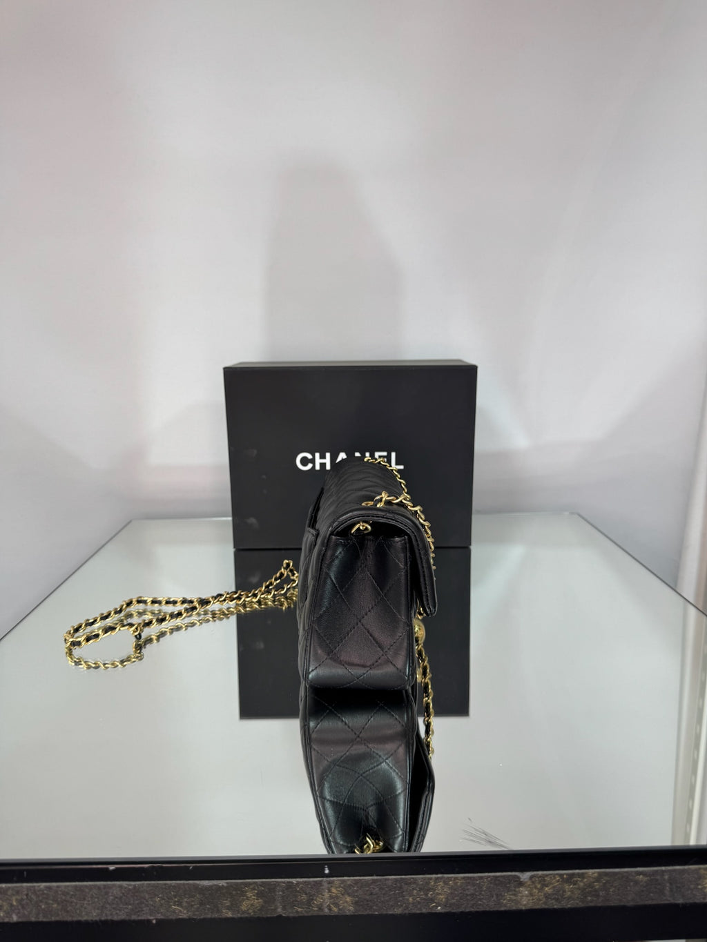 Chanel Classic Mini Flap Bag with Pearl Crush / Globe Ball (Black & Burgundy)