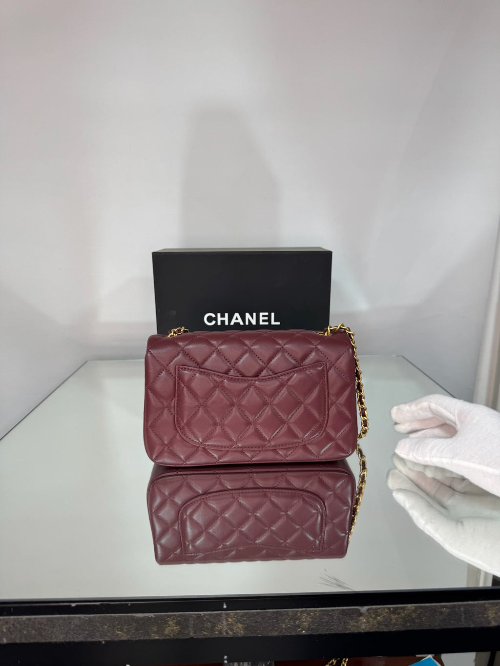 Chanel Classic Mini Flap Bag with Pearl Crush / Globe Ball (Black & Burgundy)