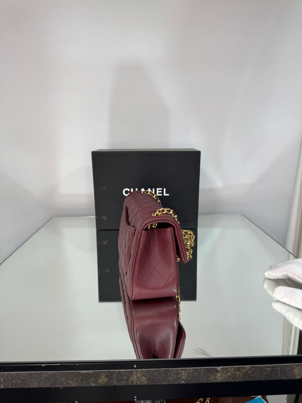 Chanel Classic Mini Flap Bag with Pearl Crush / Globe Ball (Black & Burgundy)