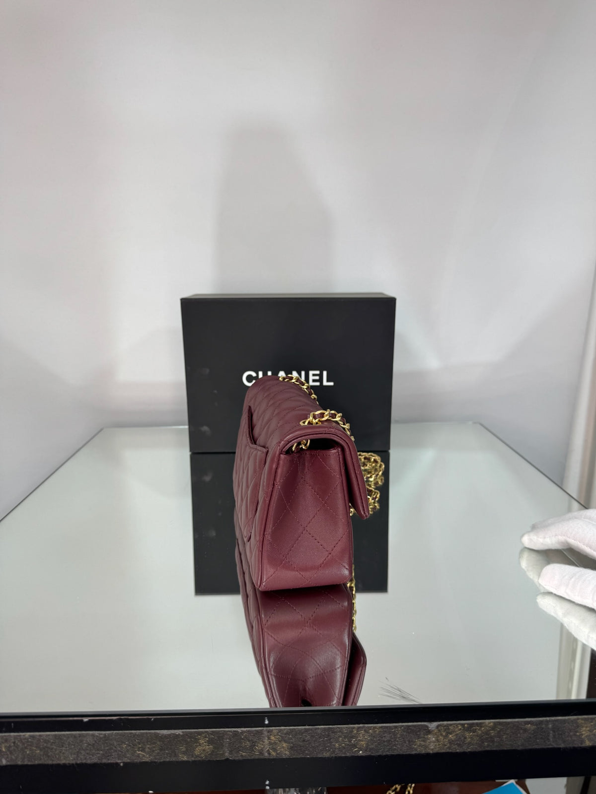Chanel Classic Mini Flap Bag with Pearl Crush / Globe Ball (Black & Burgundy)
