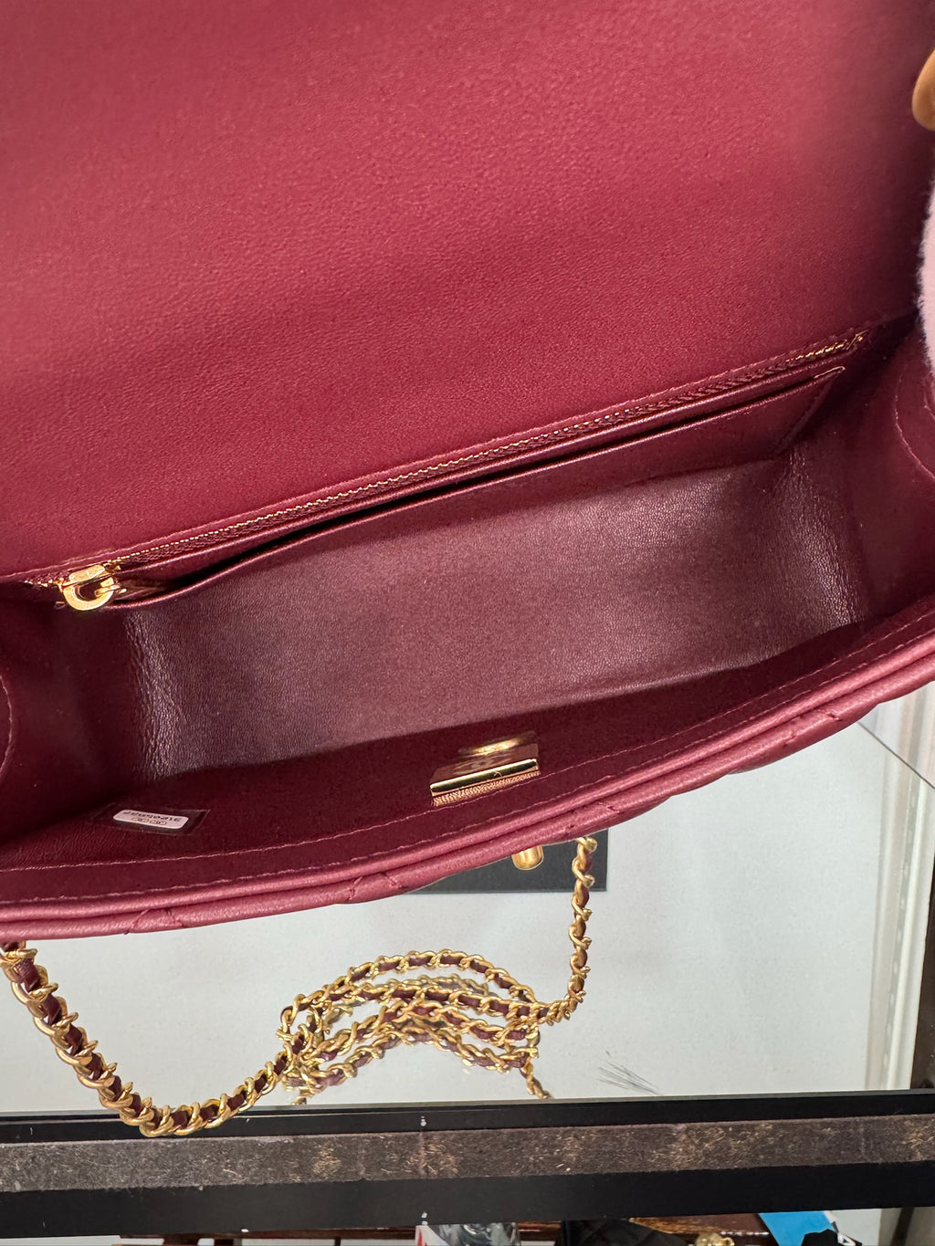 Chanel Classic Mini Flap Bag with Pearl Crush / Globe Ball (Black & Burgundy)