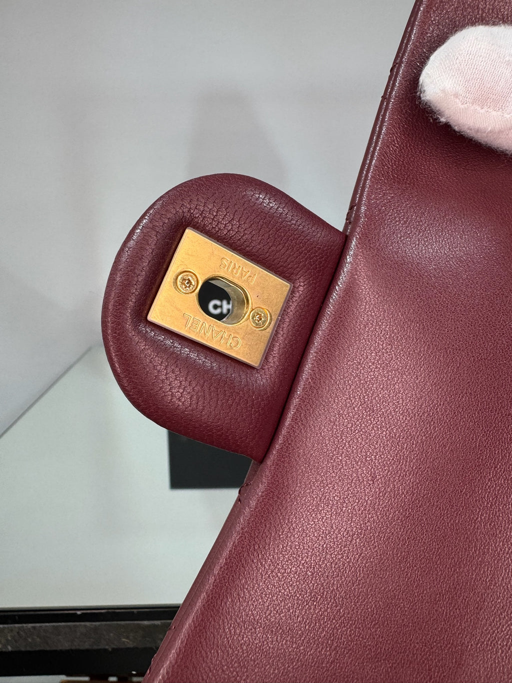 Chanel Classic Mini Flap Bag with Pearl Crush / Globe Ball (Black & Burgundy)