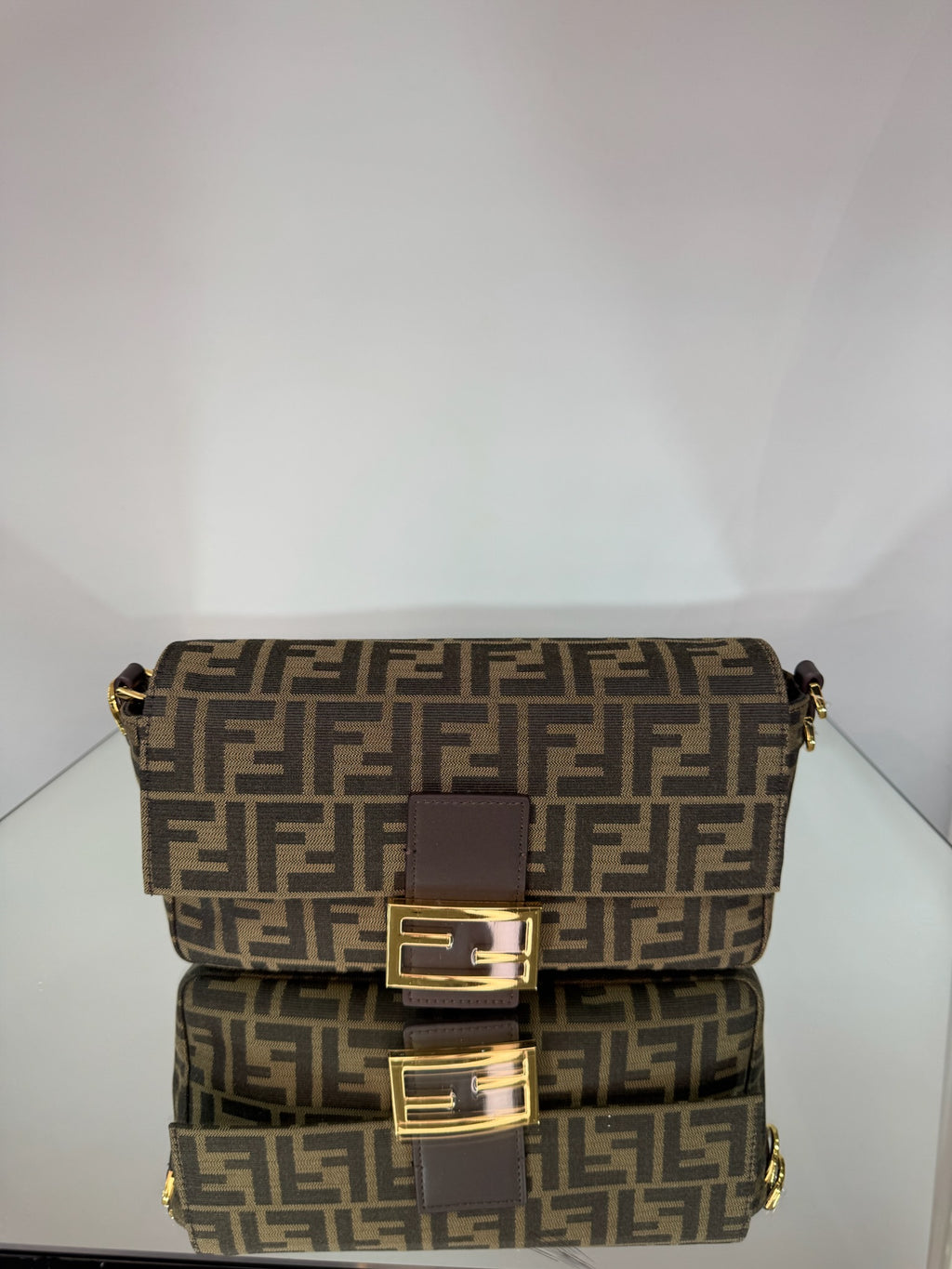 Fendi Baguette FF Monogram Canvas Shoulder Bag