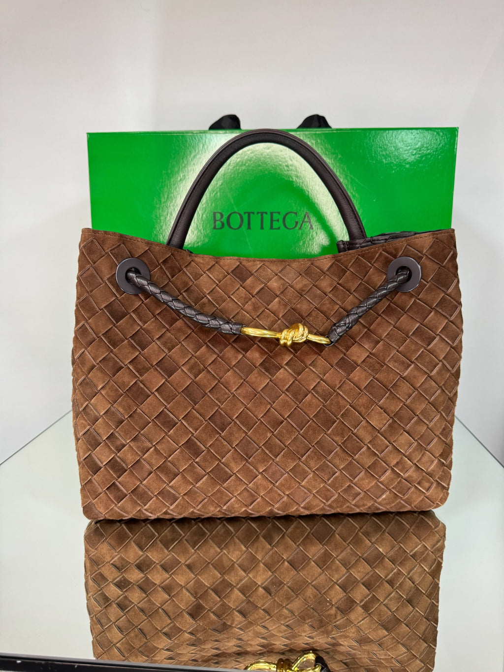 Bottega Veneta Andiamo Intrecciato Suede Bag