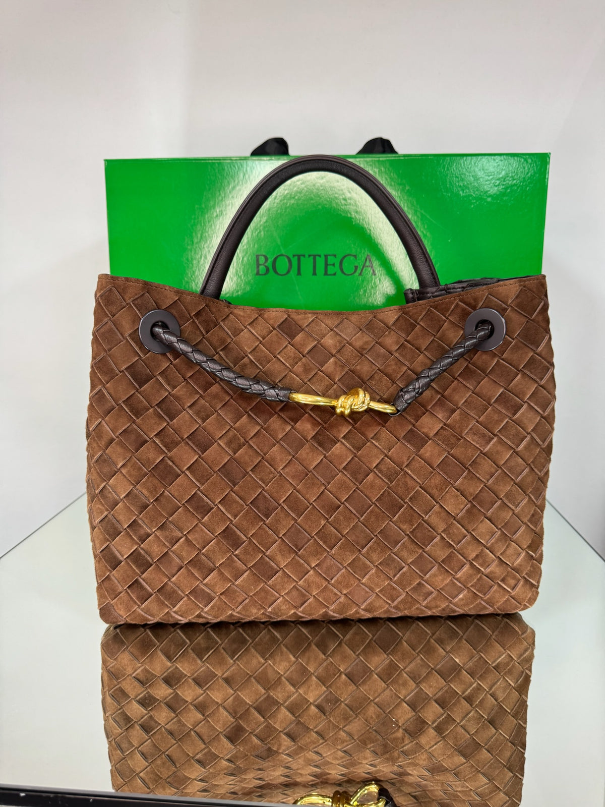 Bottega Veneta Andiamo Intrecciato Suede Bag