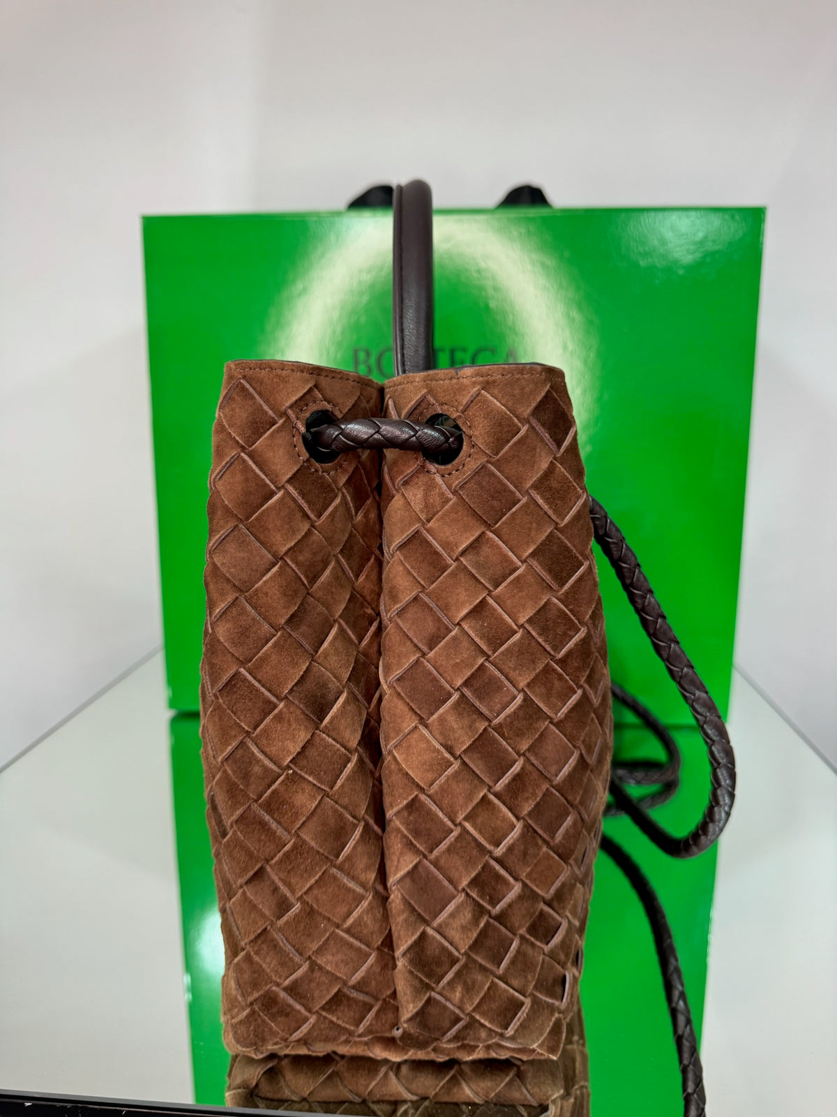 Bottega Veneta Andiamo Intrecciato Suede Bag