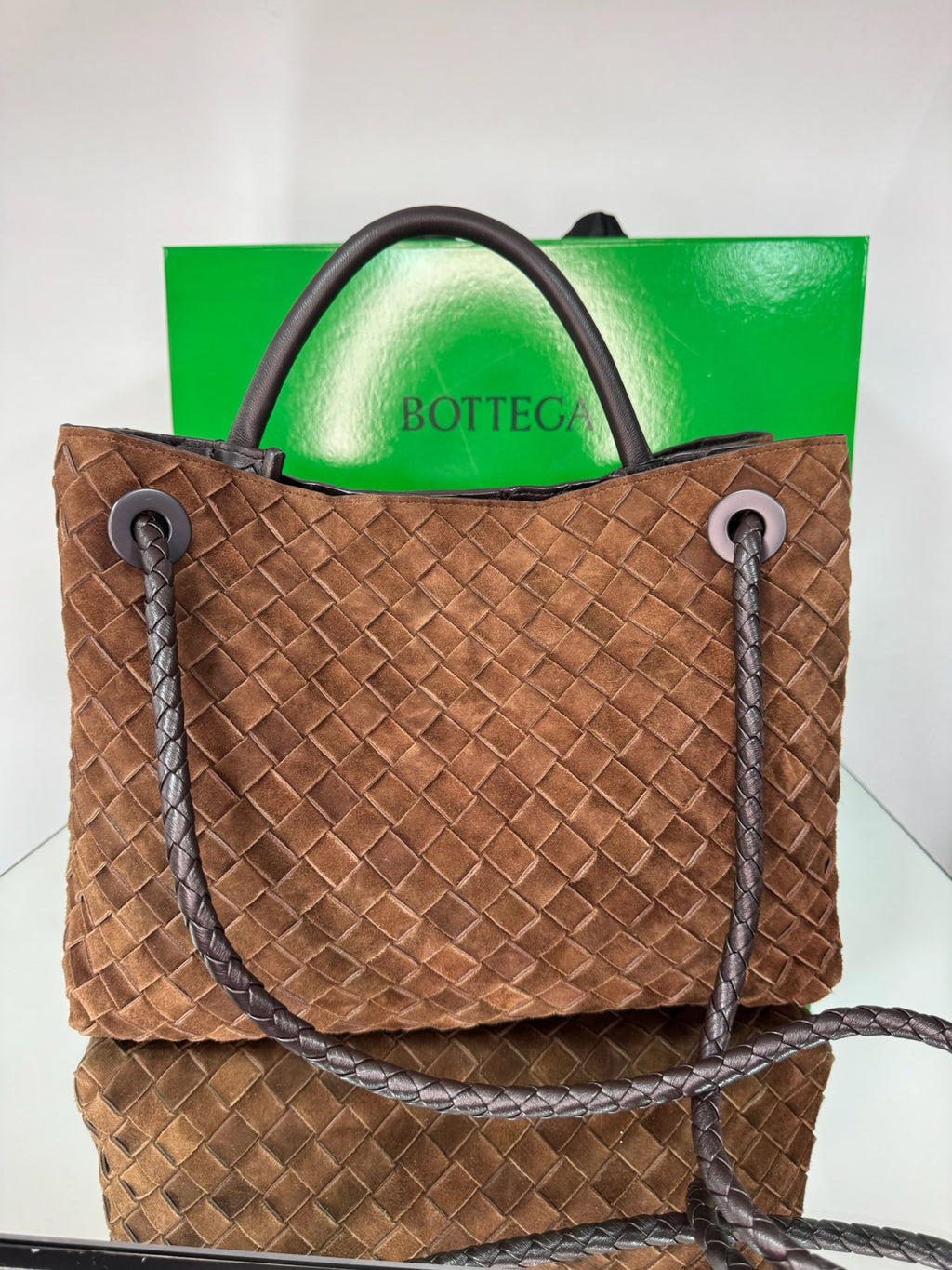 Bottega Veneta Andiamo Intrecciato Suede Bag