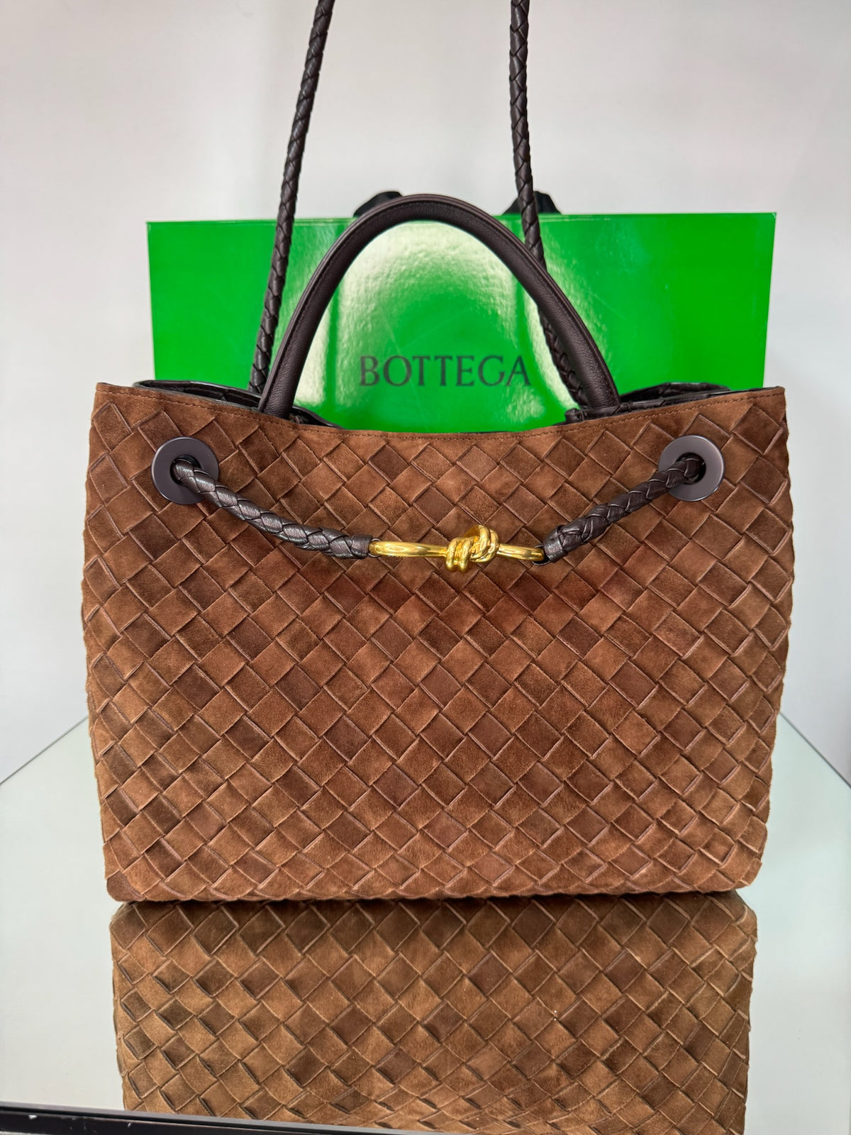Bottega Veneta Andiamo Intrecciato Suede Bag