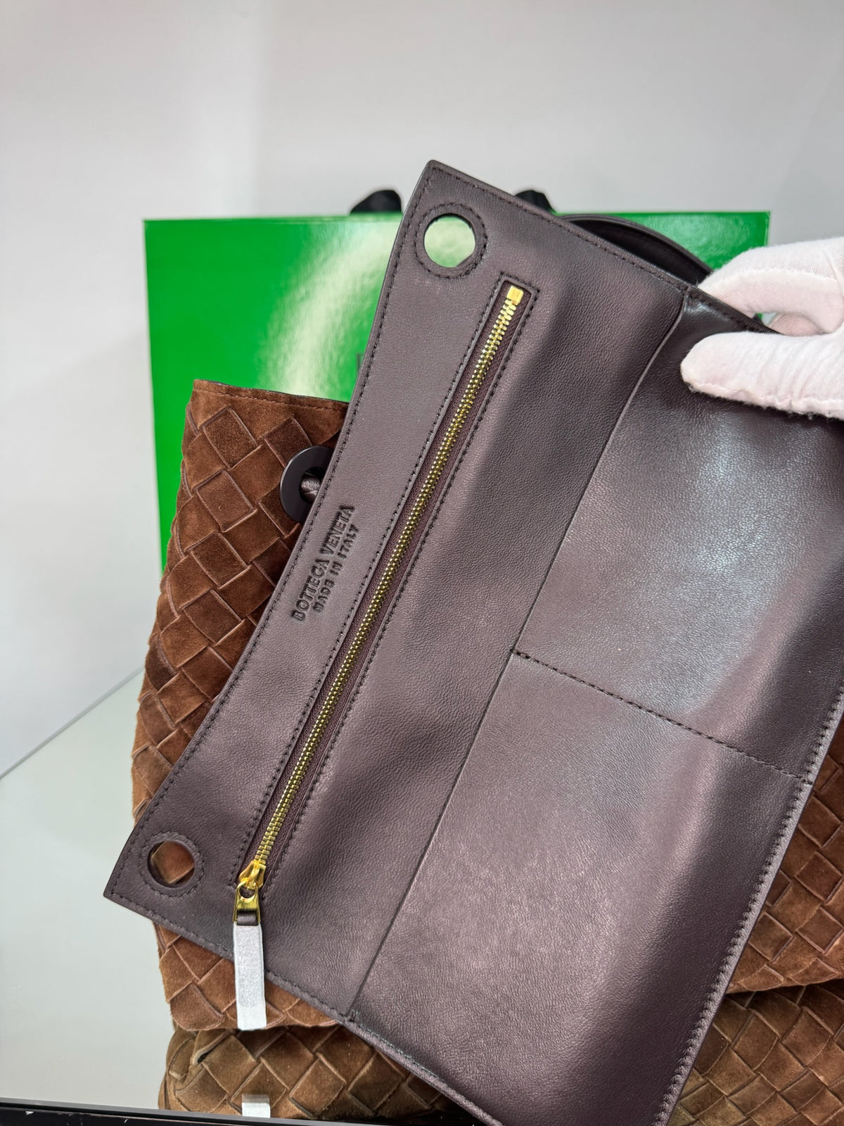 Bottega Veneta Andiamo Intrecciato Suede Bag