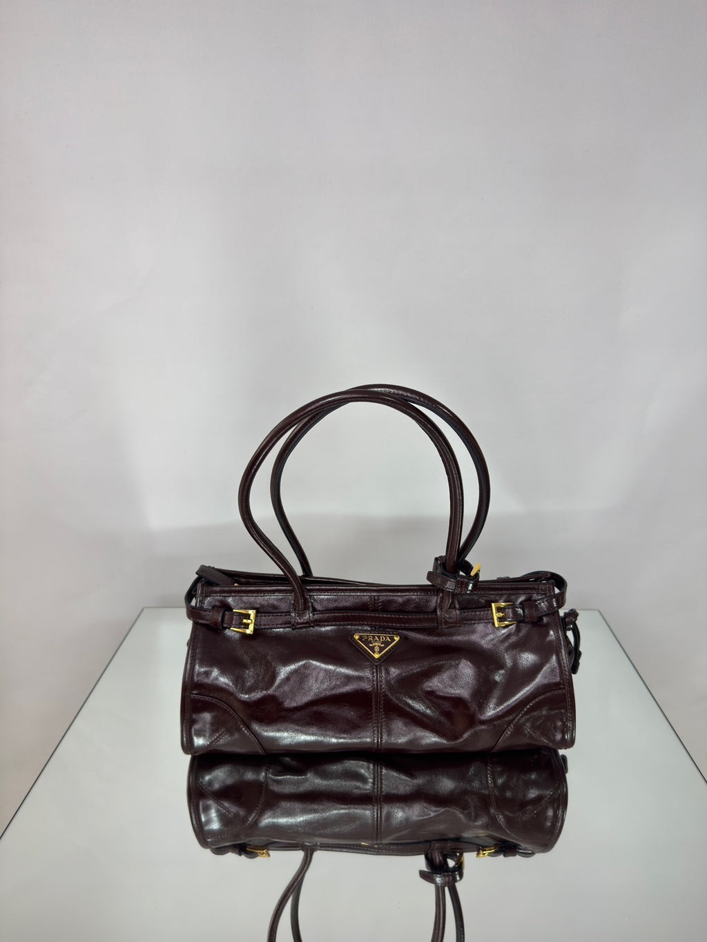 Prada Bonnie Small Leather Handbag Burgundy