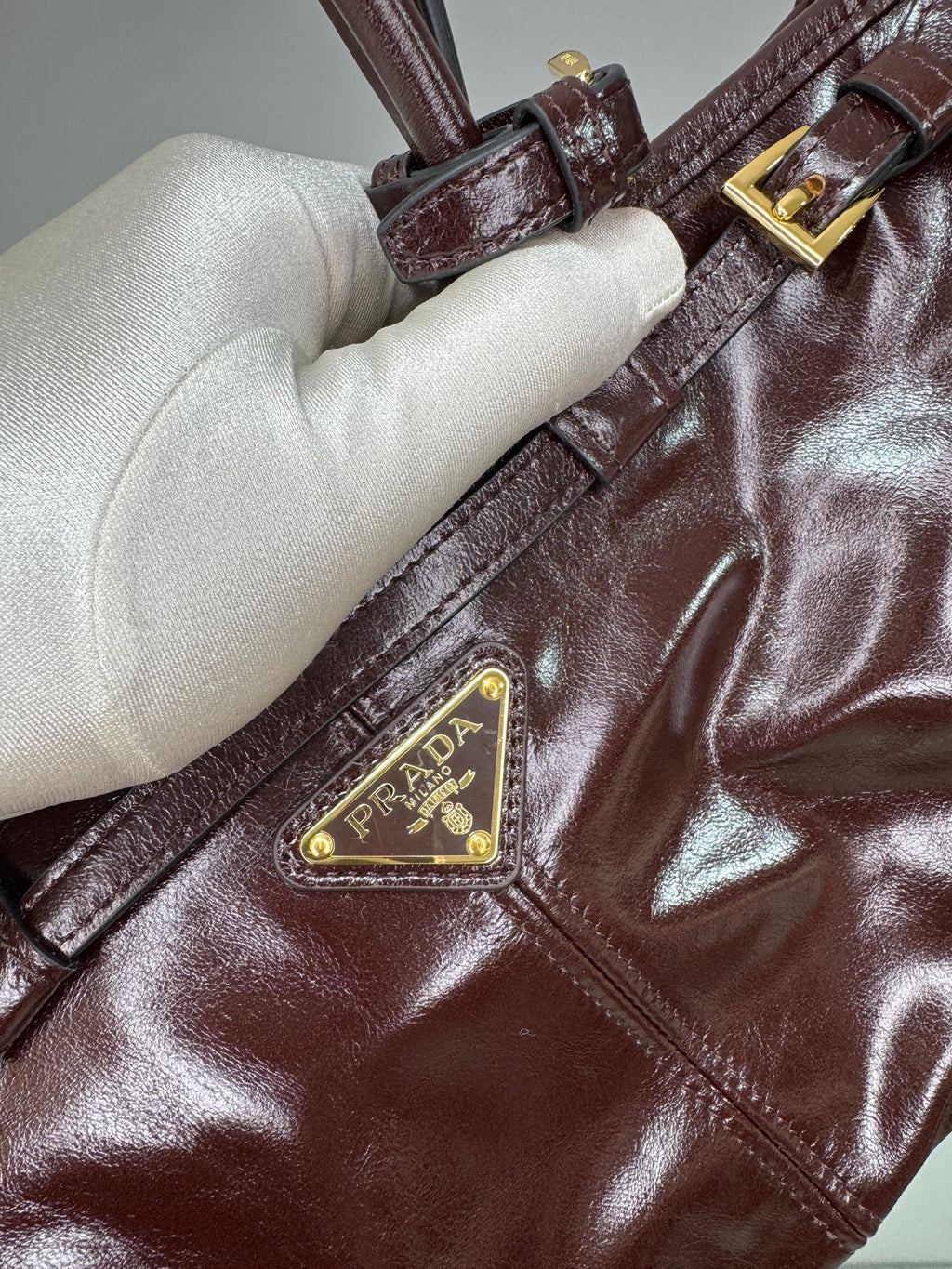 Prada Bonnie Small Leather Handbag Burgundy