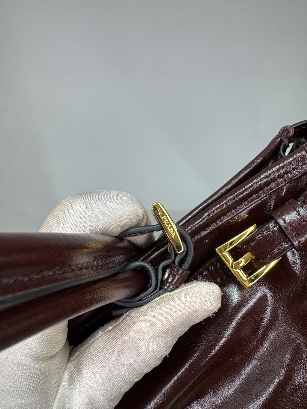 Prada Bonnie Small Leather Handbag Burgundy