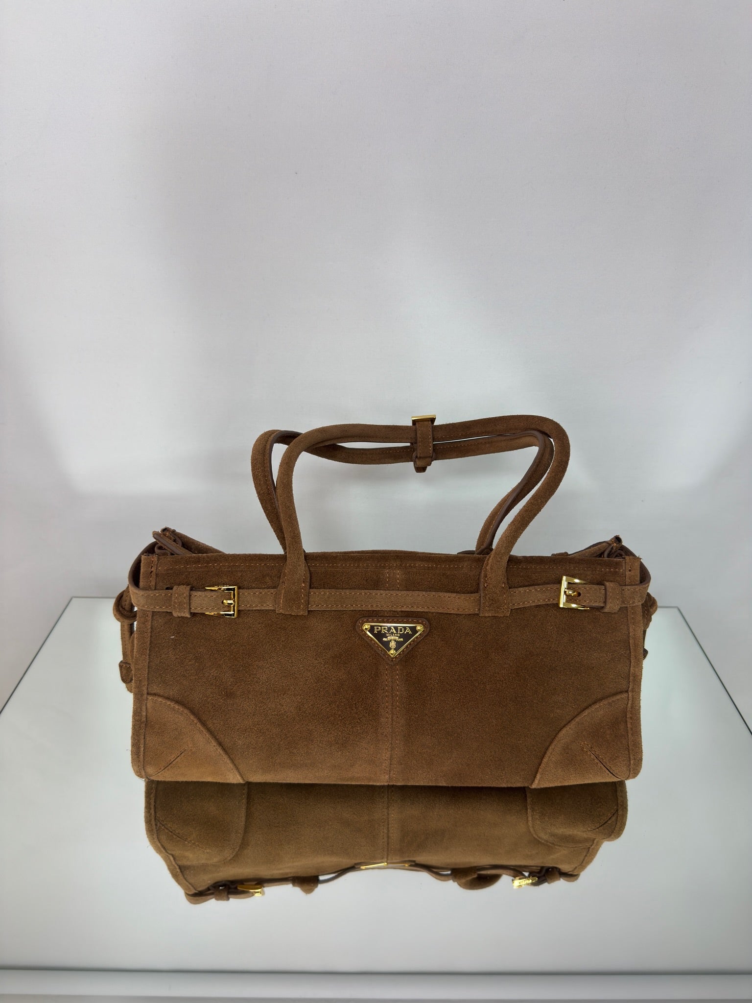 Prada Bonnie Small Leather Handbag Καφέ