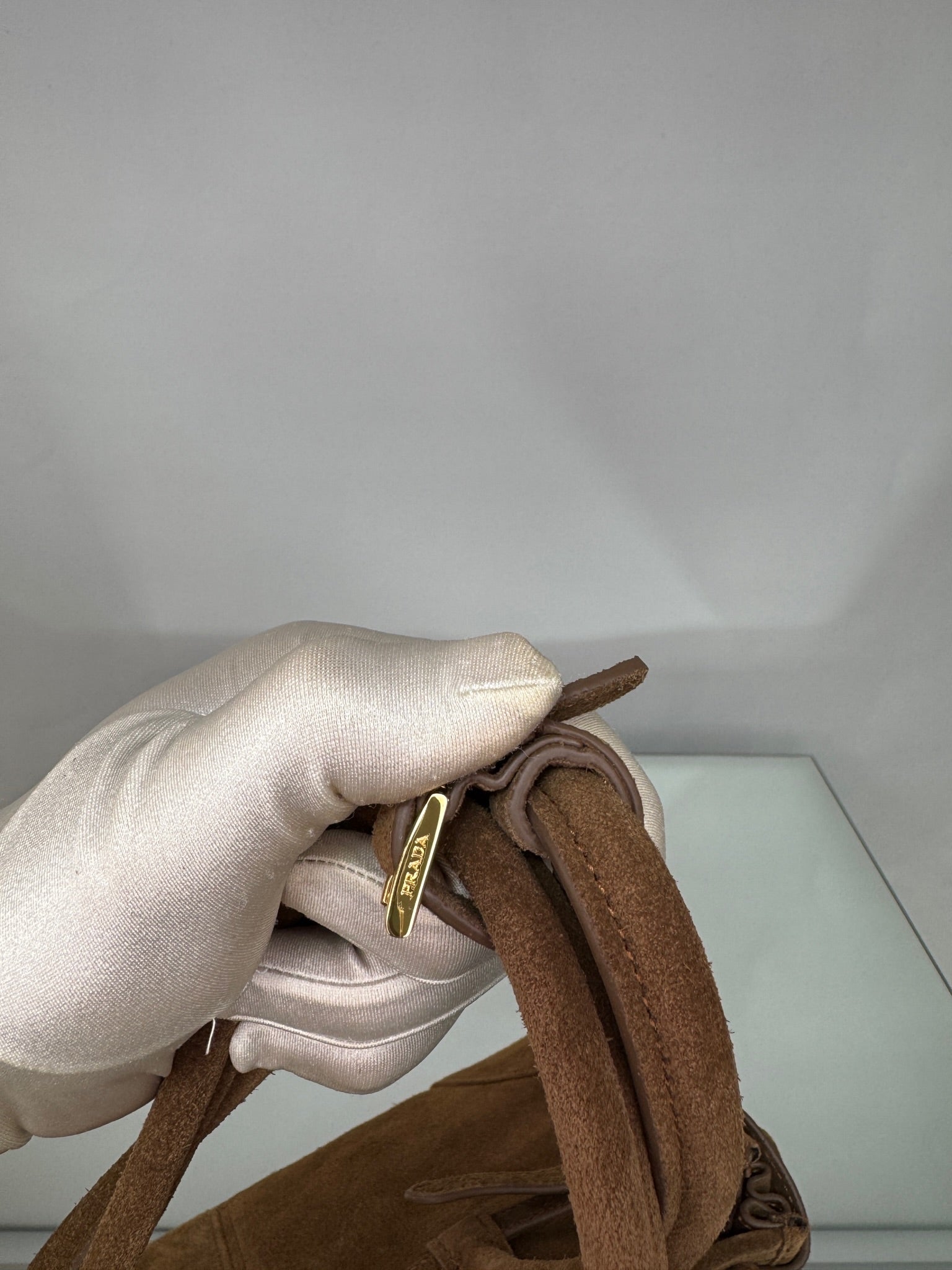 Prada Bonnie Small Leather Handbag Καφέ