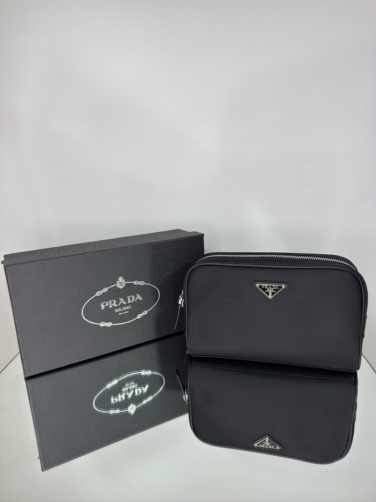 Prada Re-Nylon Saffiano Leather Clutch Bag