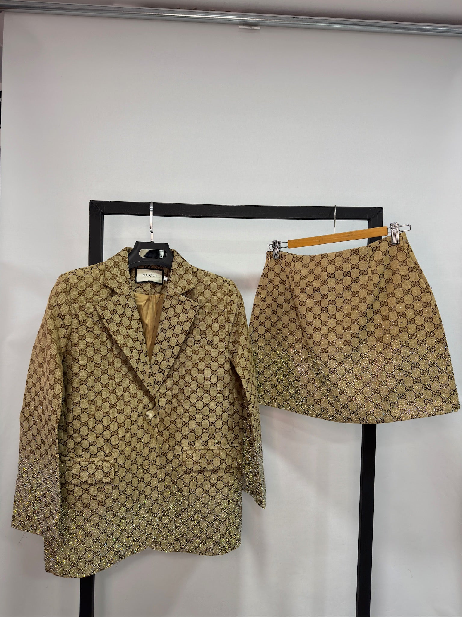 Gucci Jacket & Skirt Set – Canvas with Strass Detailing