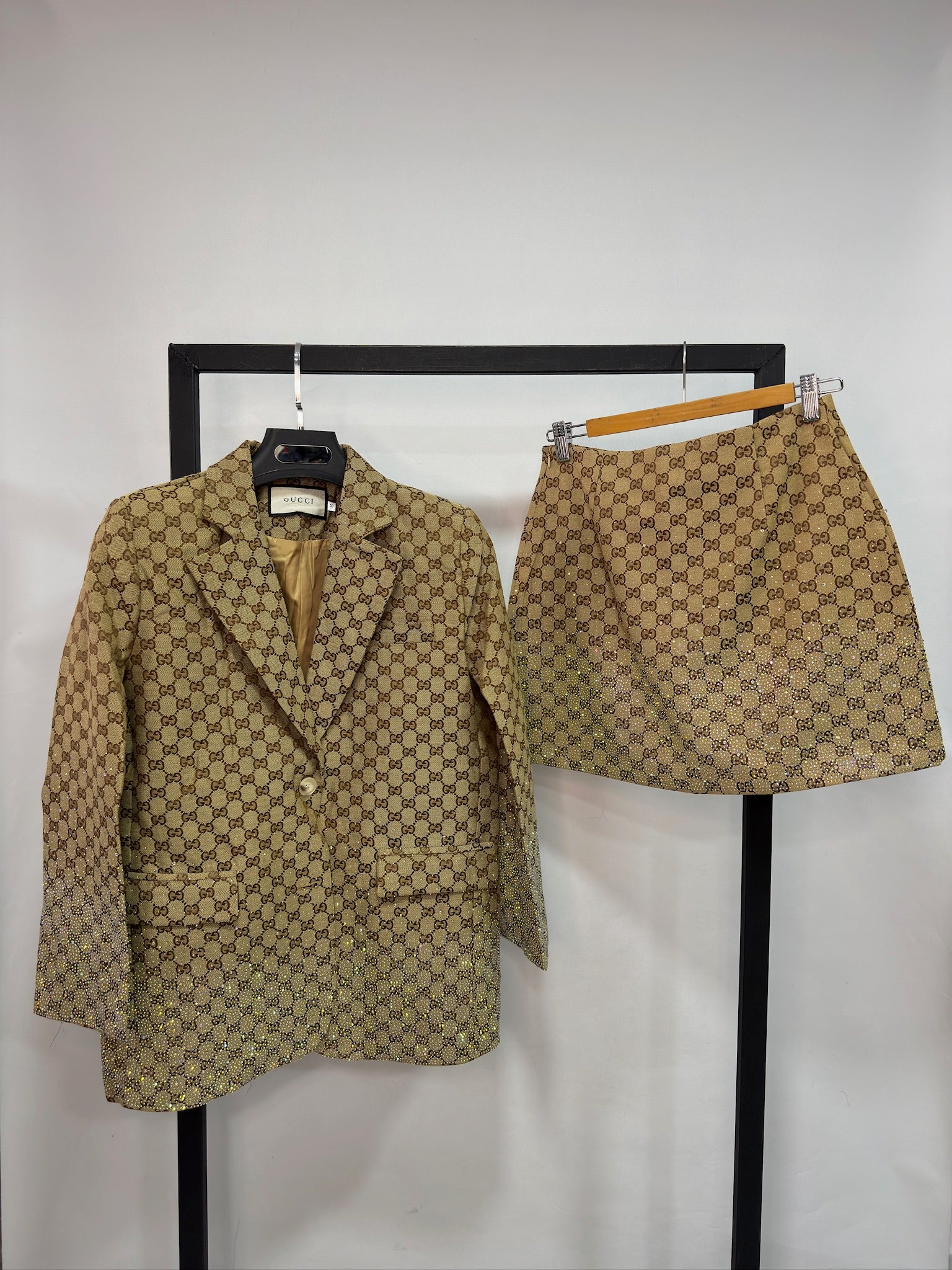 Gucci Jacket & Skirt Set – Canvas with Strass Detailing