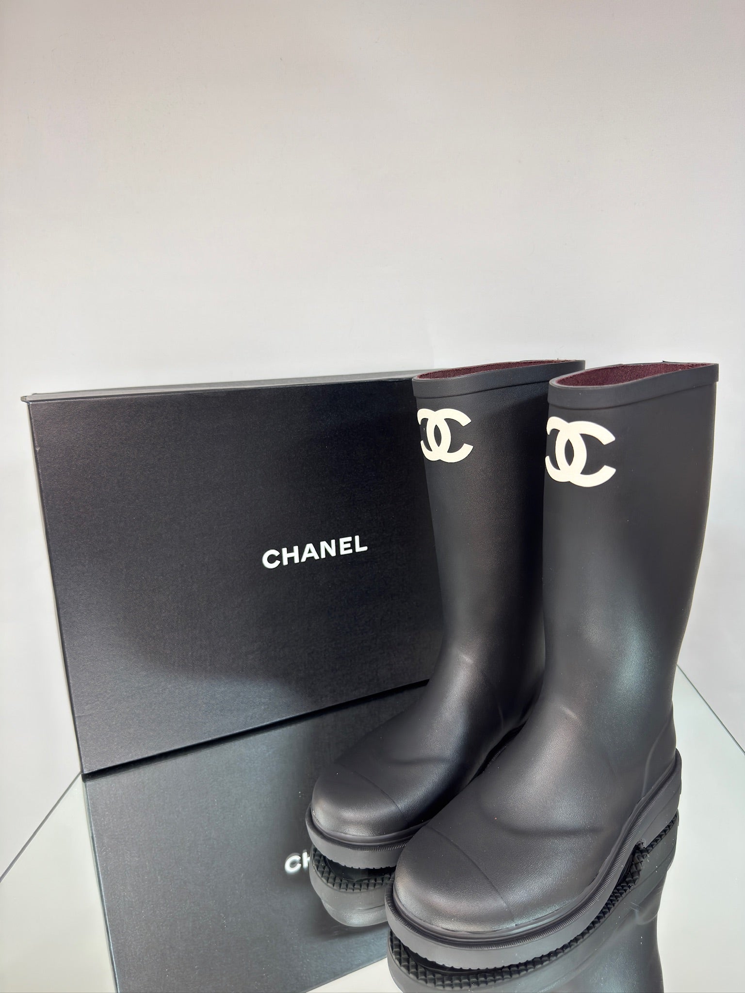 Chanel Wellington Boots – Rubber with CC Logo