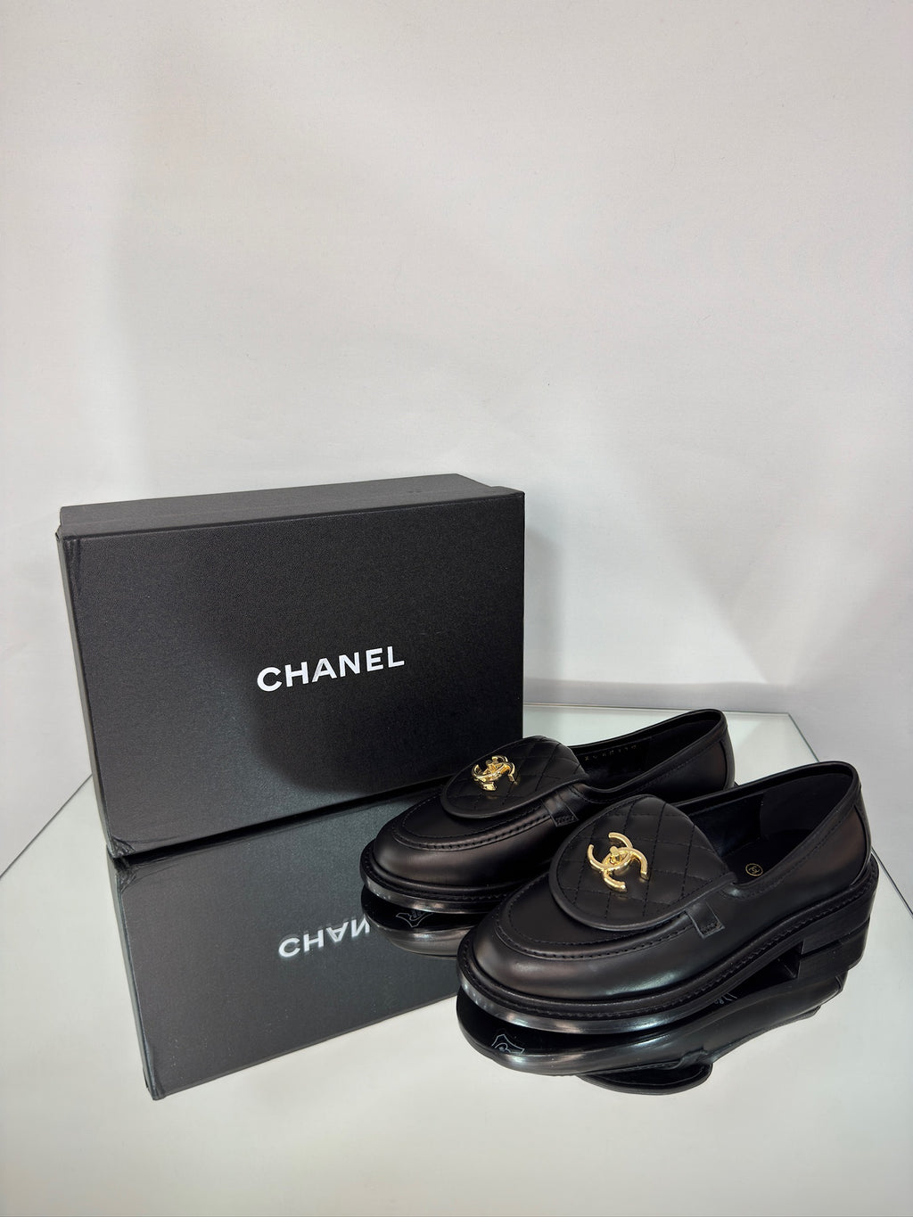 Chanel Leather Moccasins – CC Logo