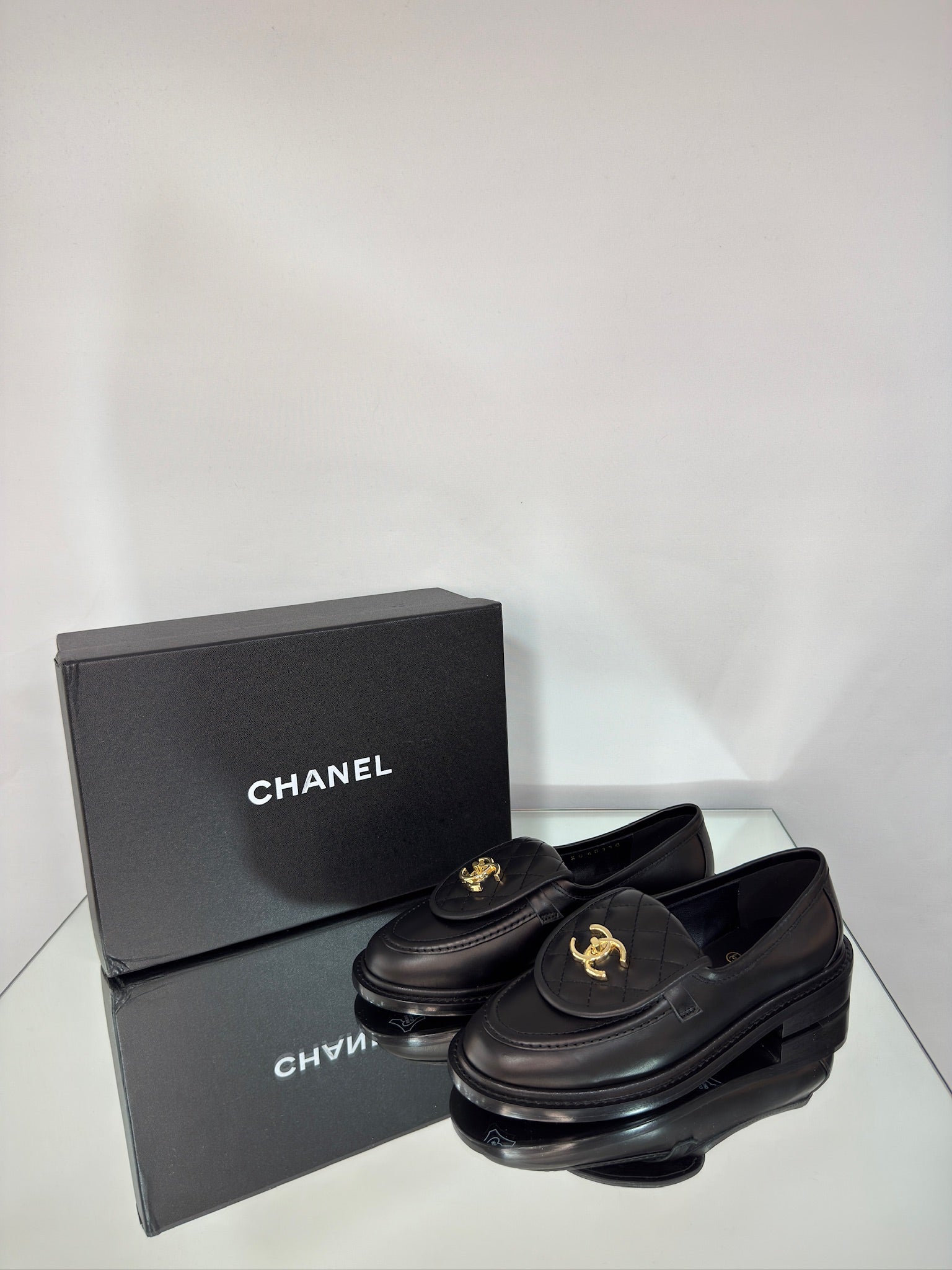 Chanel Leather Moccasins – CC Logo
