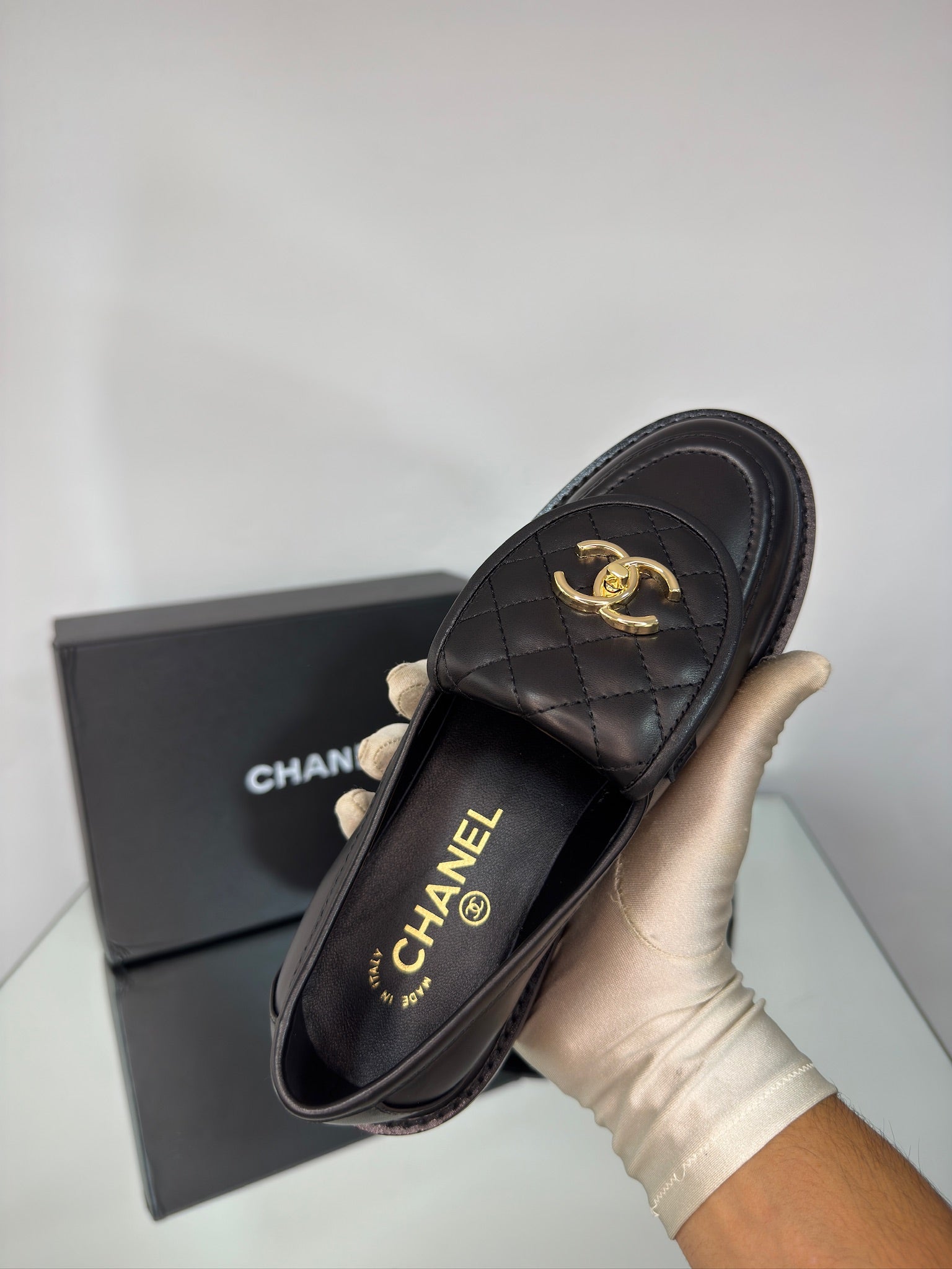 Chanel Leather Moccasins – CC Logo