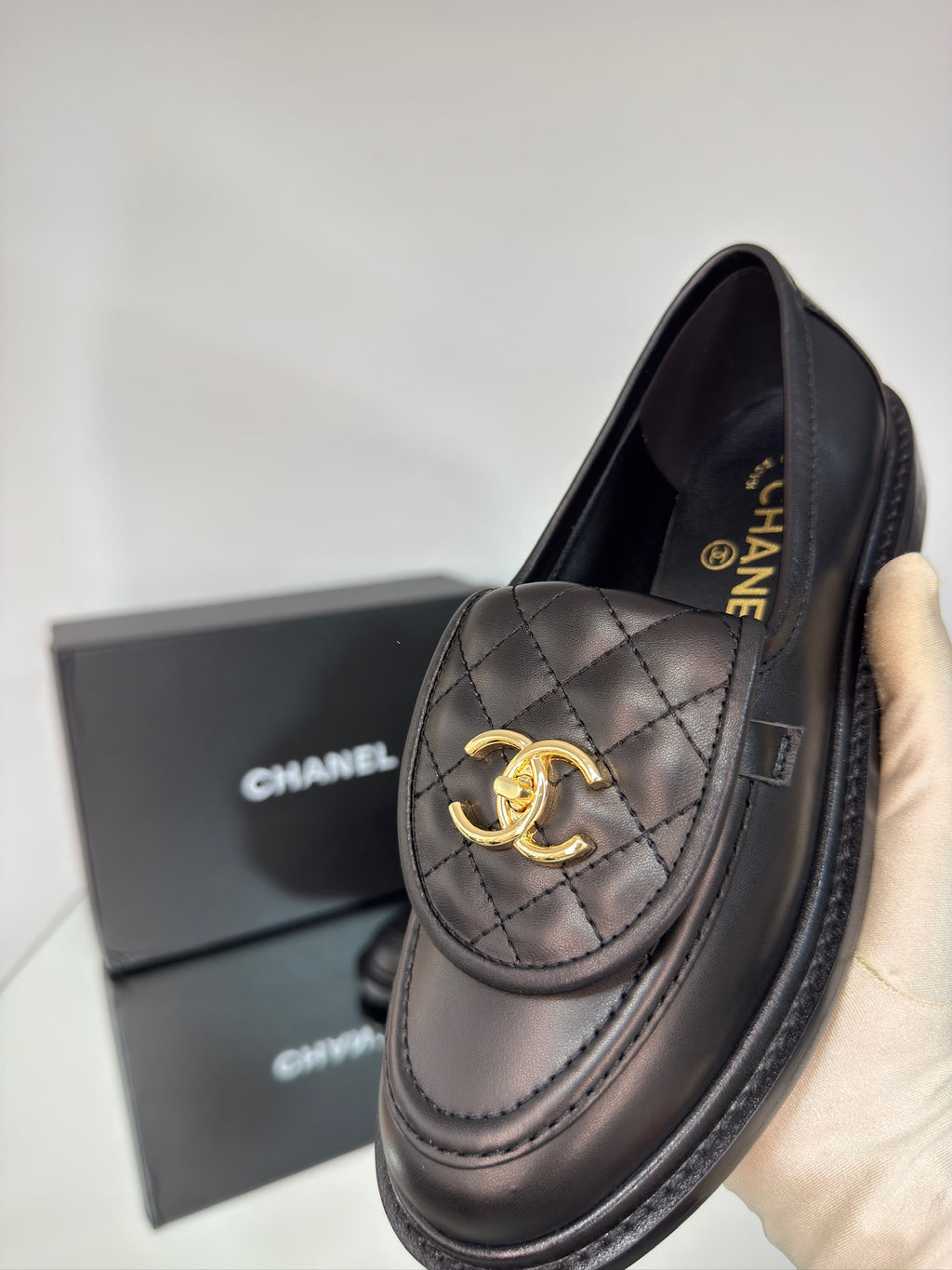 Chanel Leather Moccasins – CC Logo