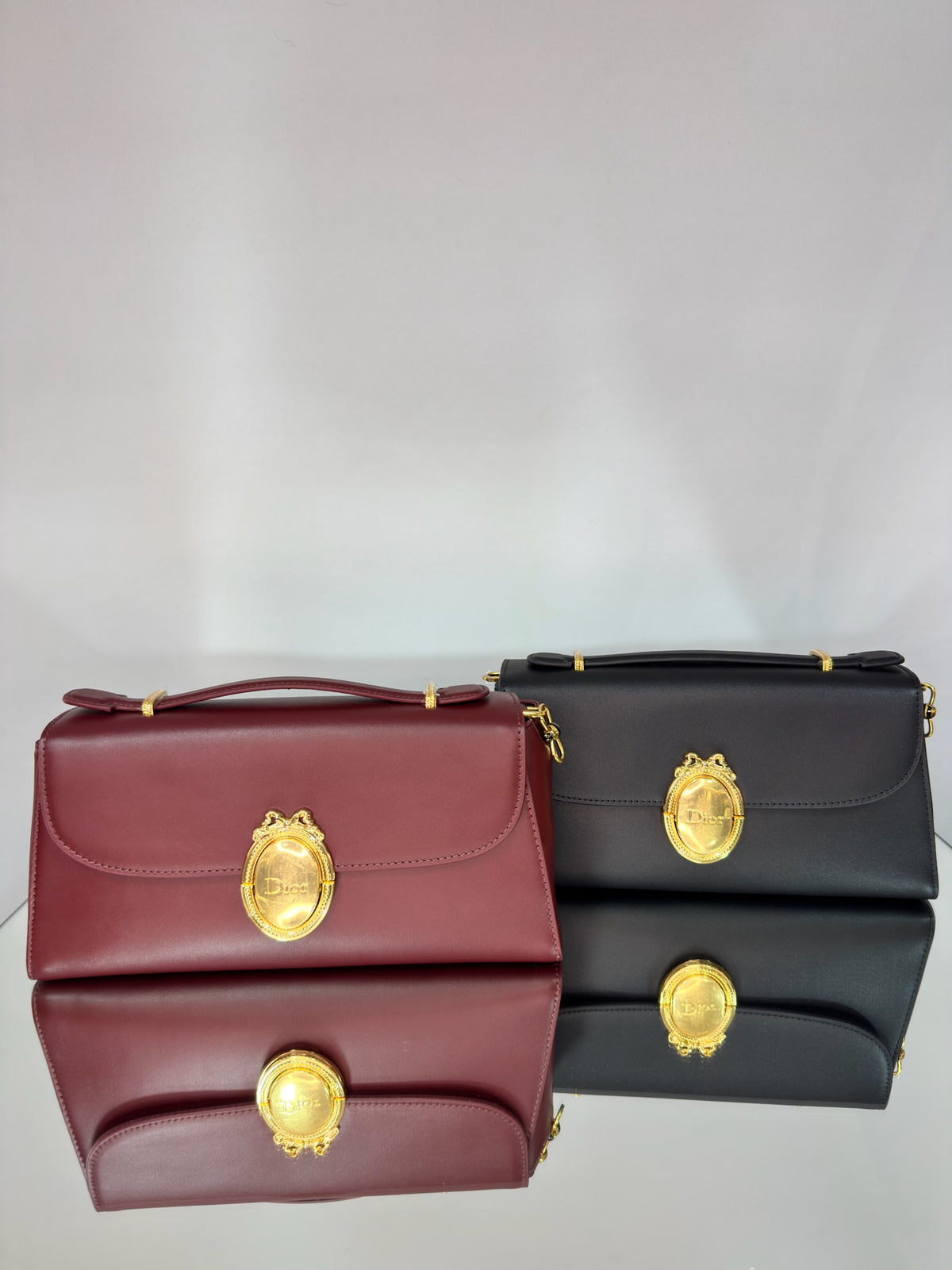 Christian Dior Medallion East-West Leather Shoulder Bag (Bordeaux & Black)
