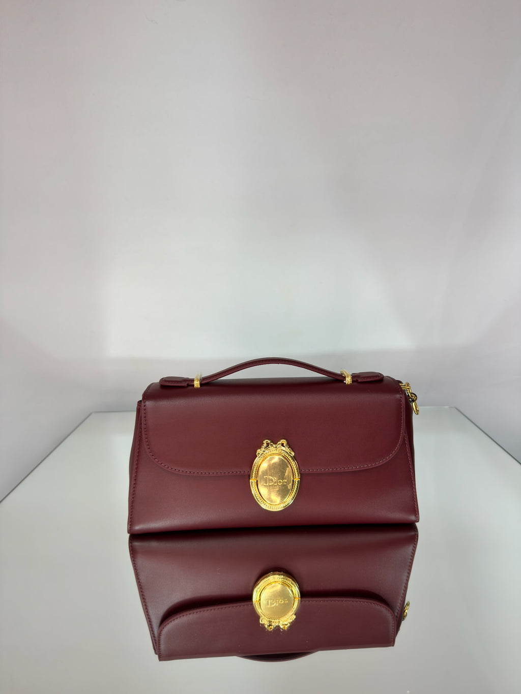 Christian Dior Medallion East-West Leather Shoulder Bag (Bordeaux & Black)