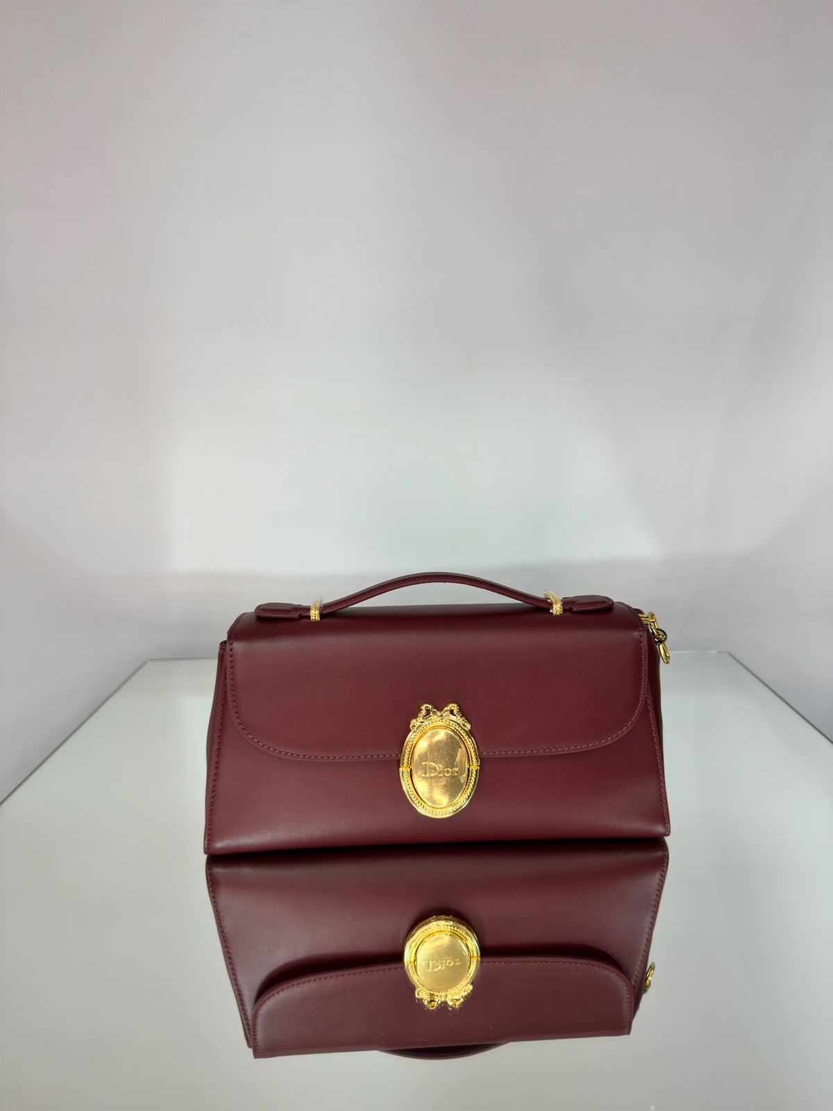 Christian Dior Medallion East-West Leather Shoulder Bag (Bordeaux & Black)