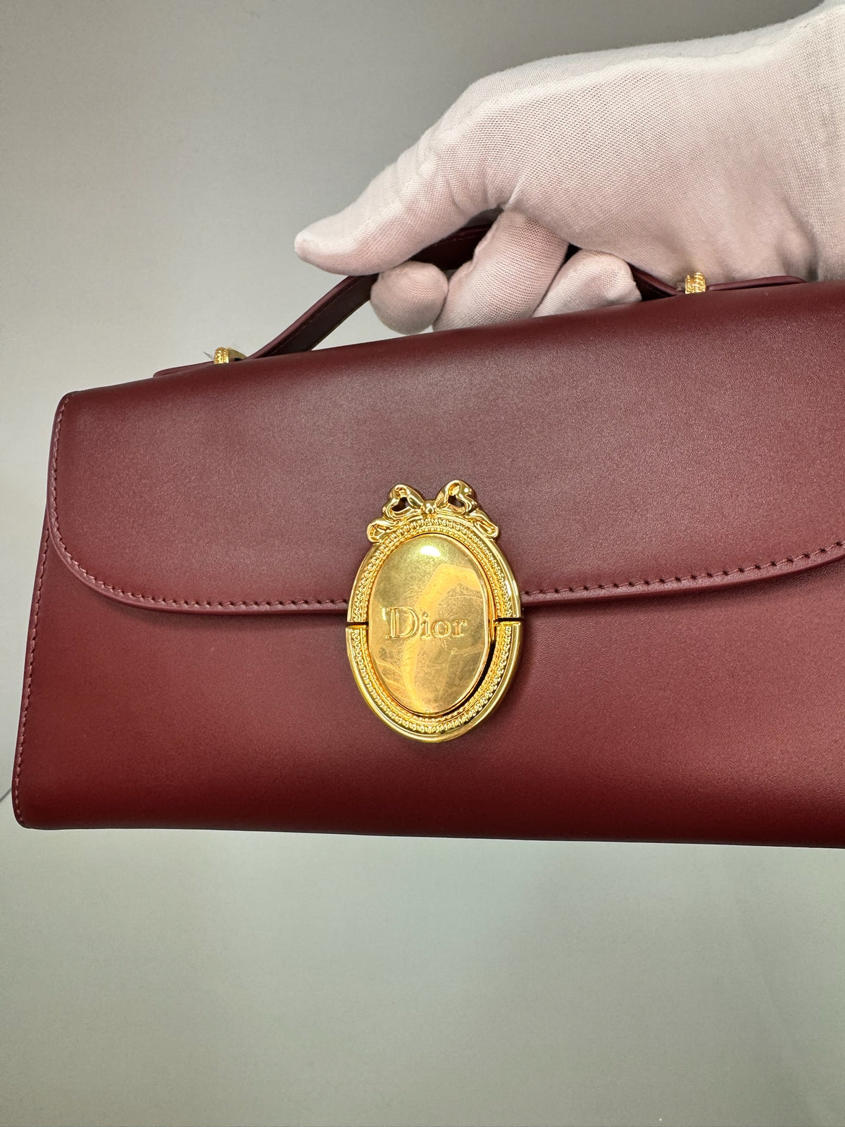 Christian Dior Medallion East-West Leather Shoulder Bag (Bordeaux & Black)