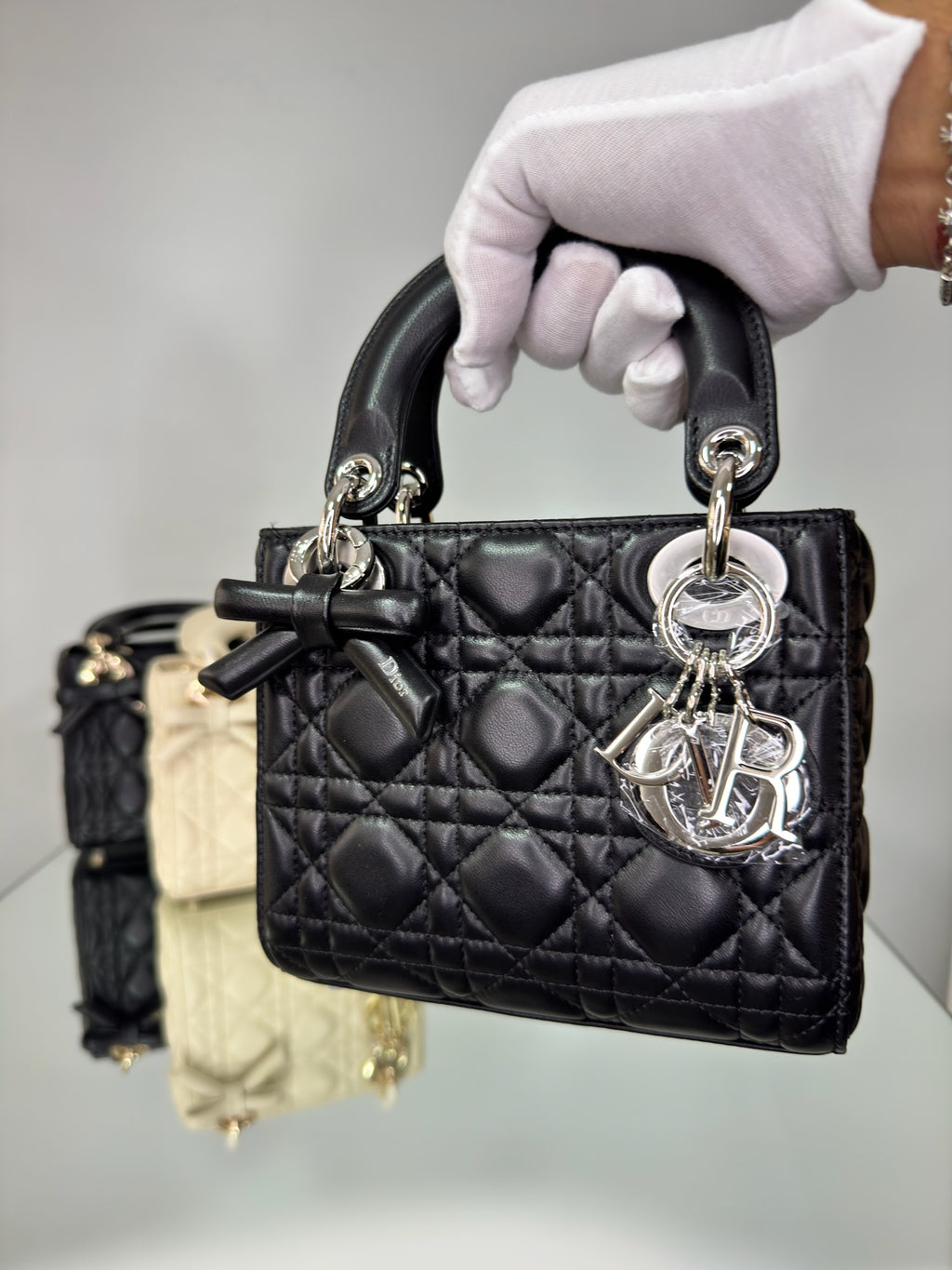 Christian Dior Lady Dior Mini Cannage Leather Bag with Bow Detail